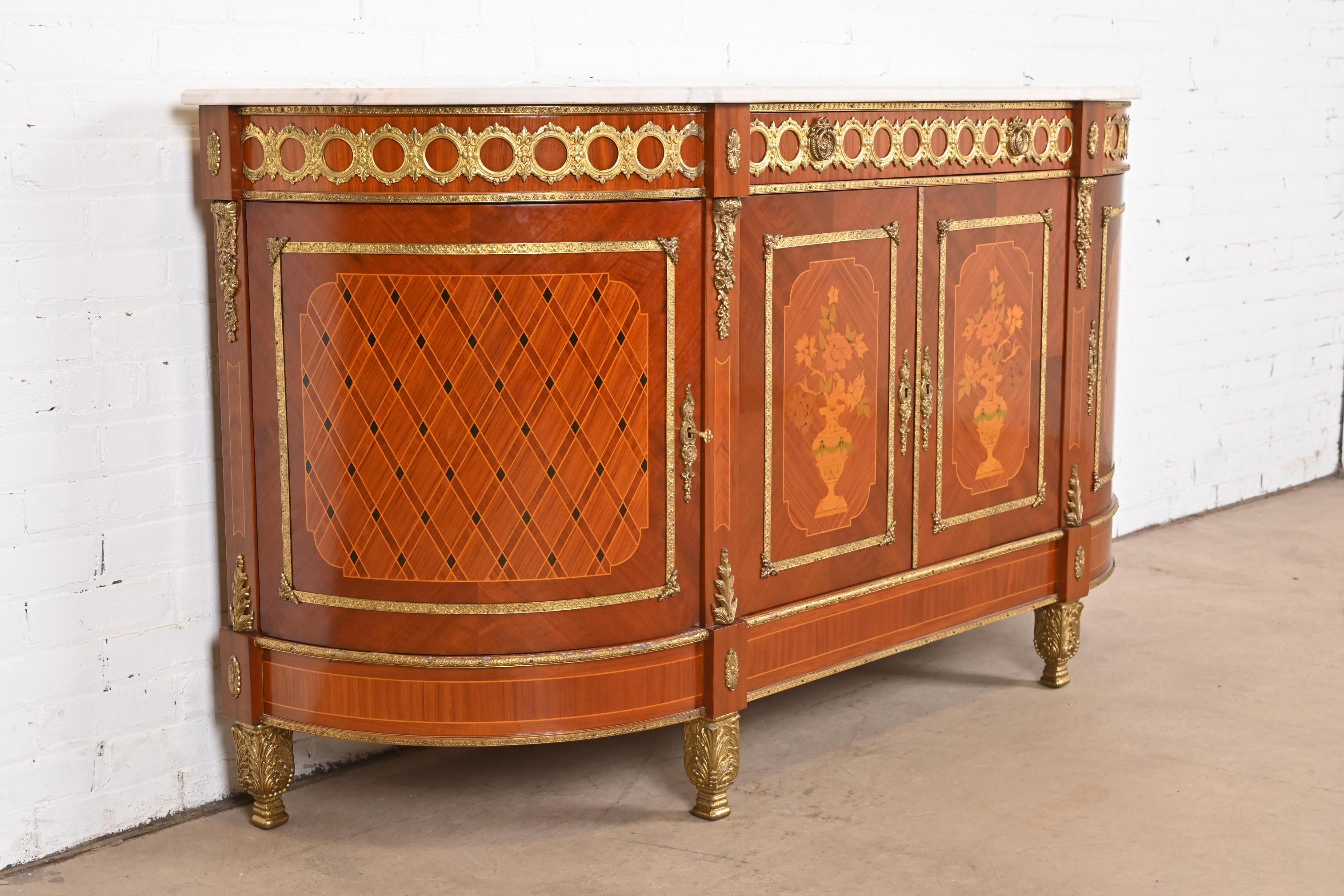 French Louis XVI Kingwood Inlaid Marquetry Marble Top Bronze Mounted Sideboard For Sale 2