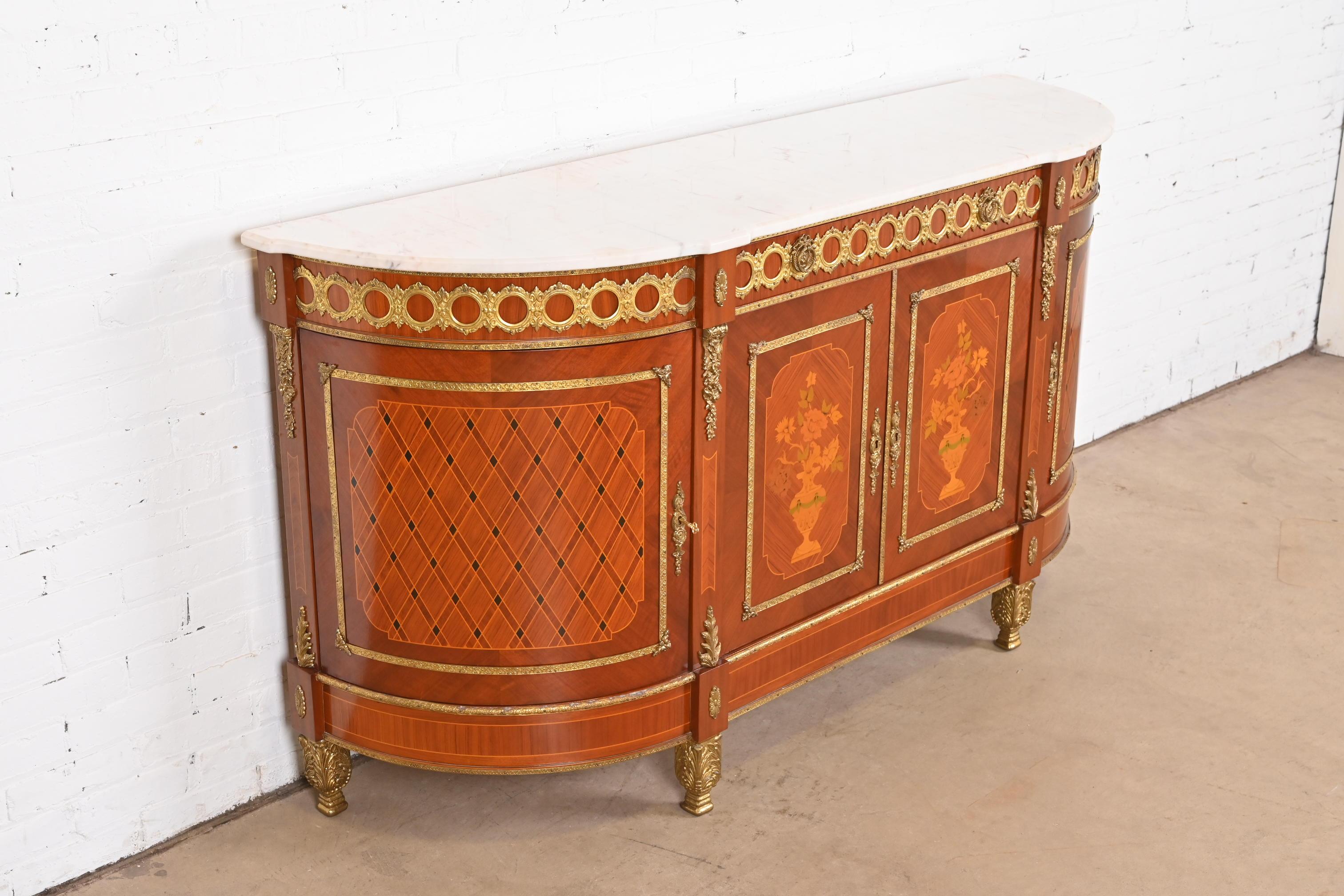 French Louis XVI Kingwood Inlaid Marquetry Marble Top Bronze Mounted Sideboard For Sale 3