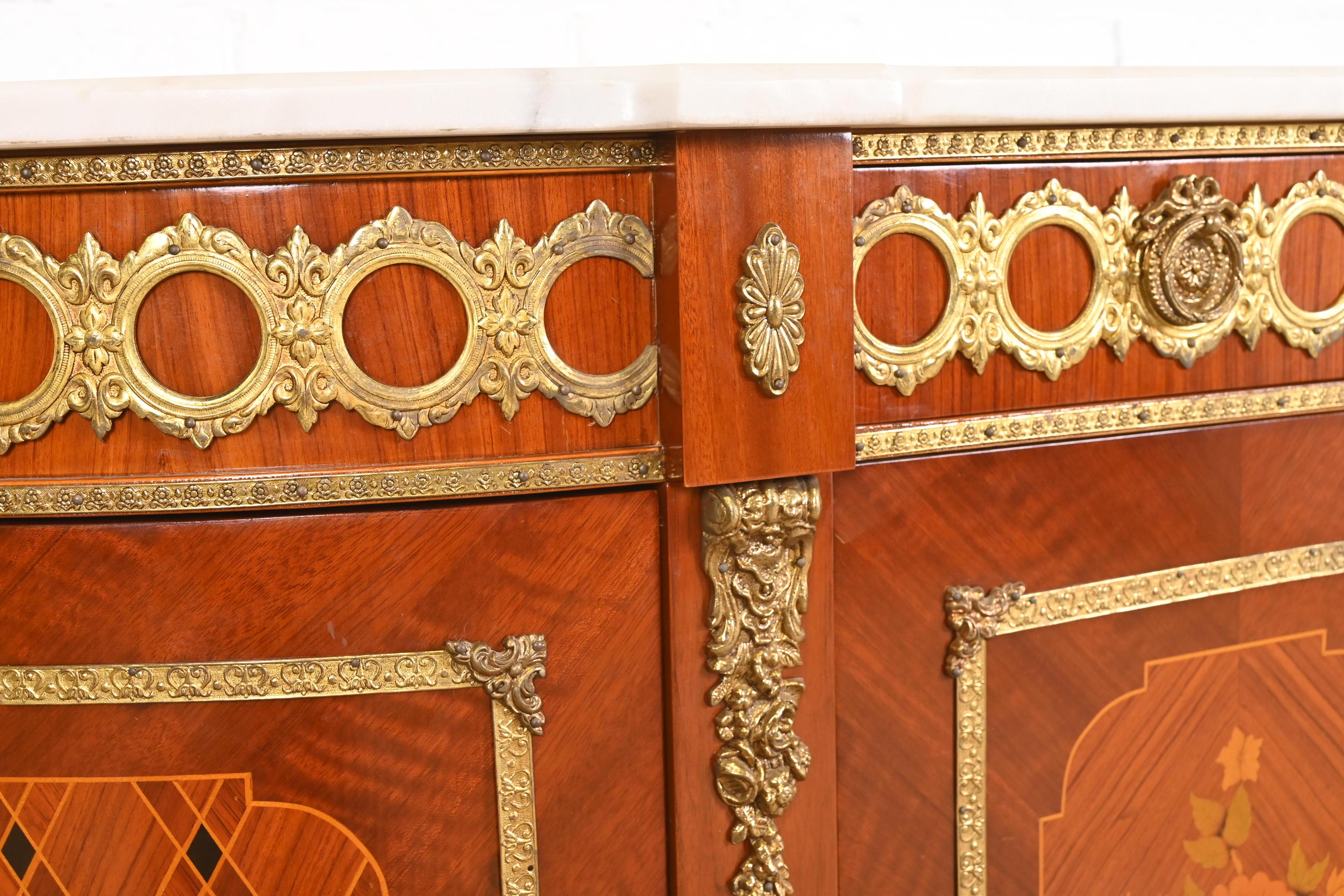 French Louis XVI Kingwood Inlaid Marquetry Marble Top Bronze Mounted Sideboard For Sale 5