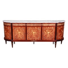 French Louis XVI Kingwood Inlaid Marquetry Marble Top Bronze Mounted Sideboard