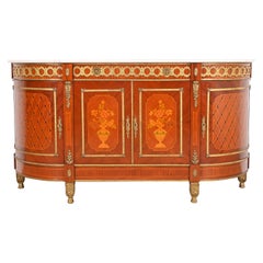 French Louis XVI Kingwood Inlaid Marquetry Marble Top Bronze Mounted Sideboard