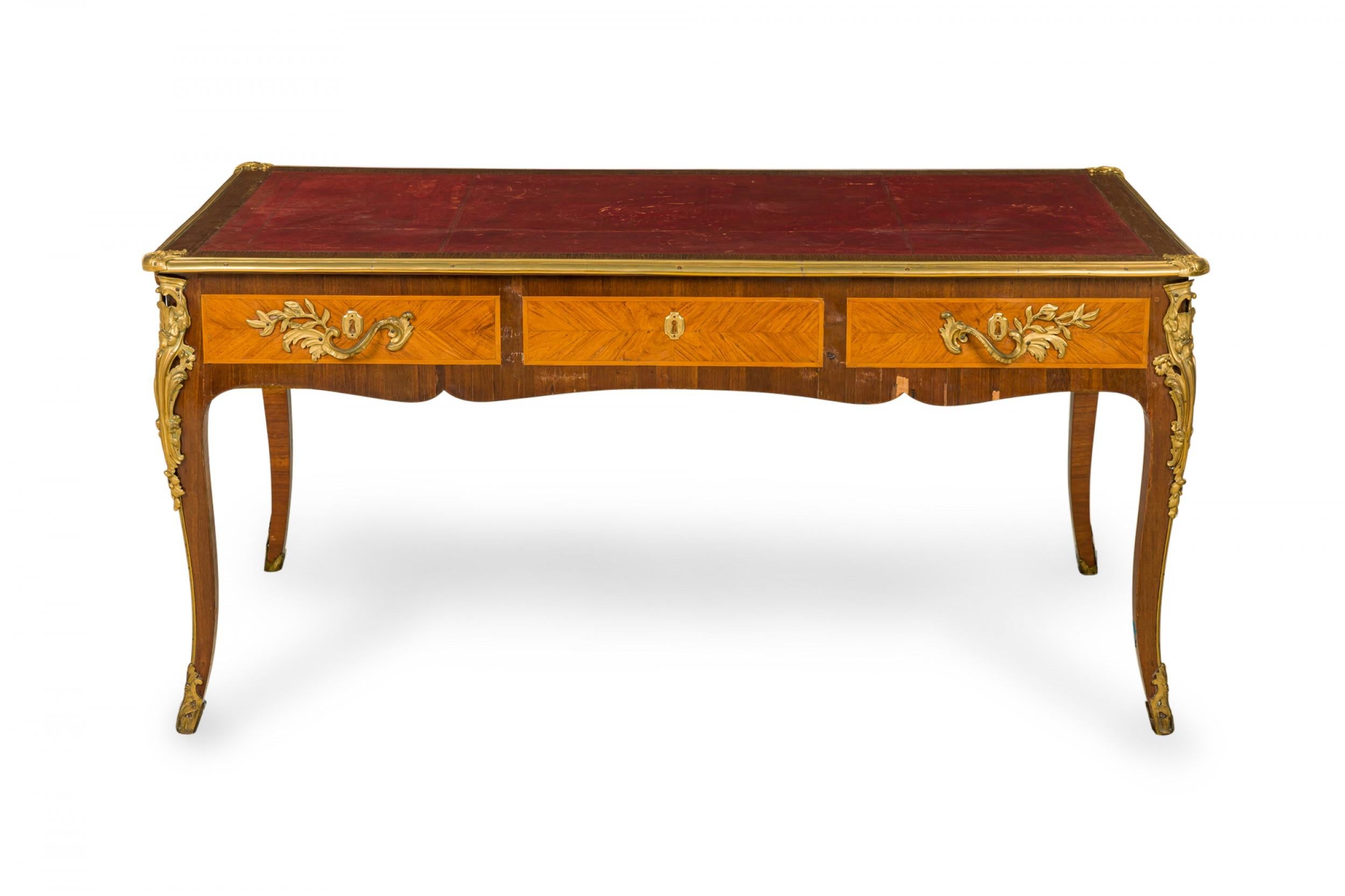 19th Century French Louis XVI Kingwood Veneer, Ormolu, and Red Leather Writing Desk For Sale