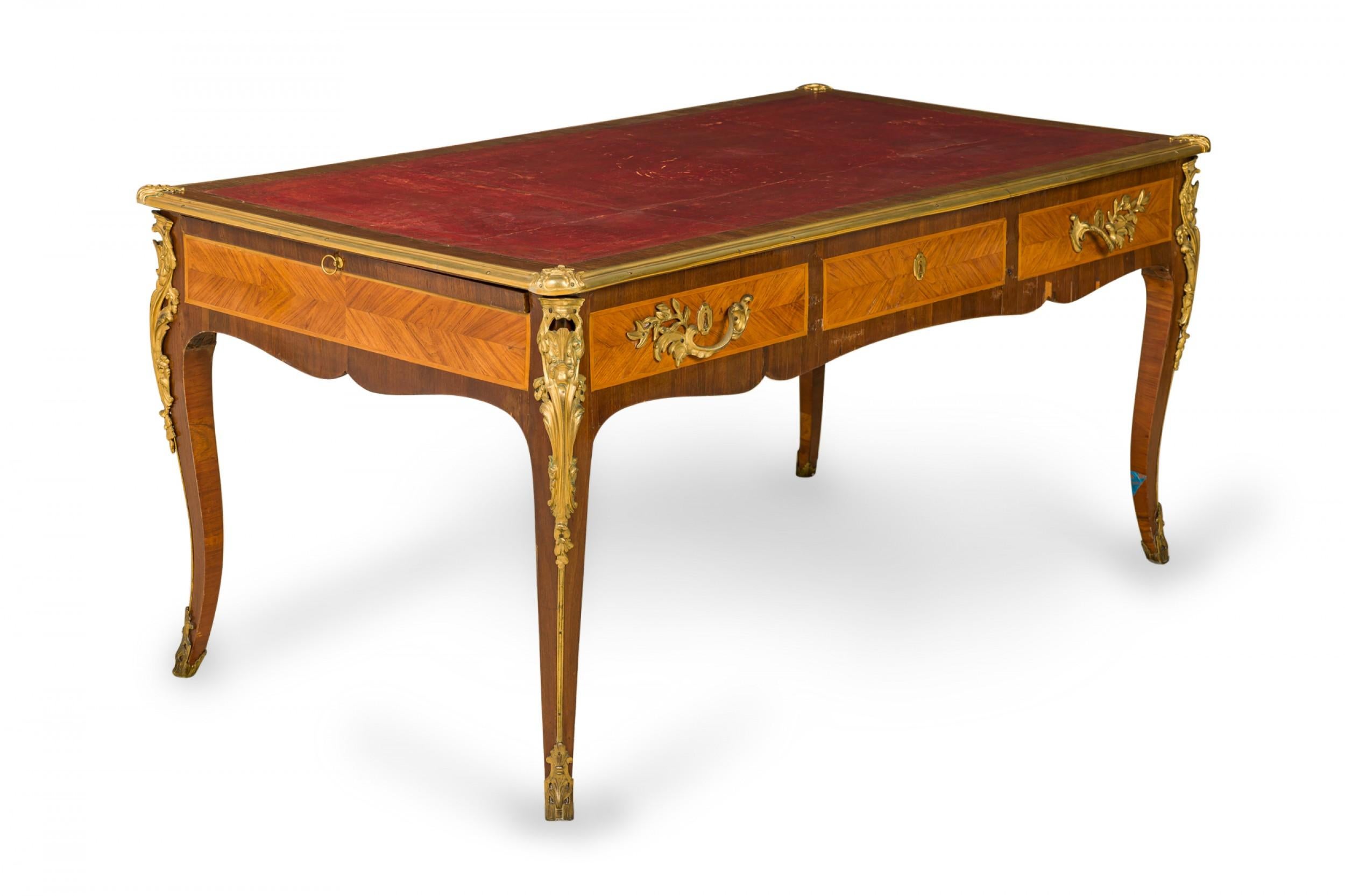 French Louis XVI Kingwood Veneer, Ormolu, and Red Leather Writing Desk For Sale 1