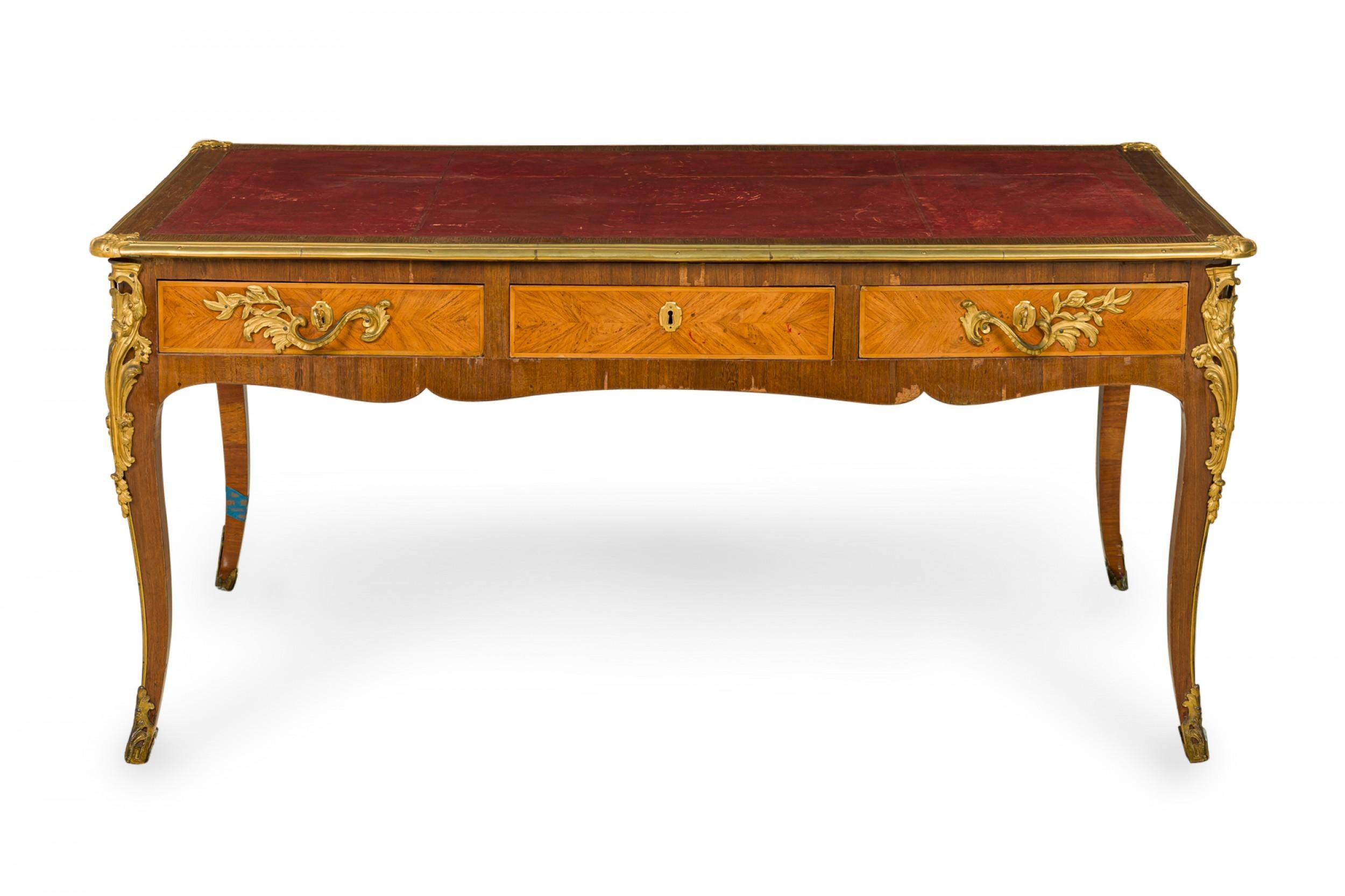 French Louis XVI Kingwood Veneer, Ormolu, and Red Leather Writing Desk For Sale 2