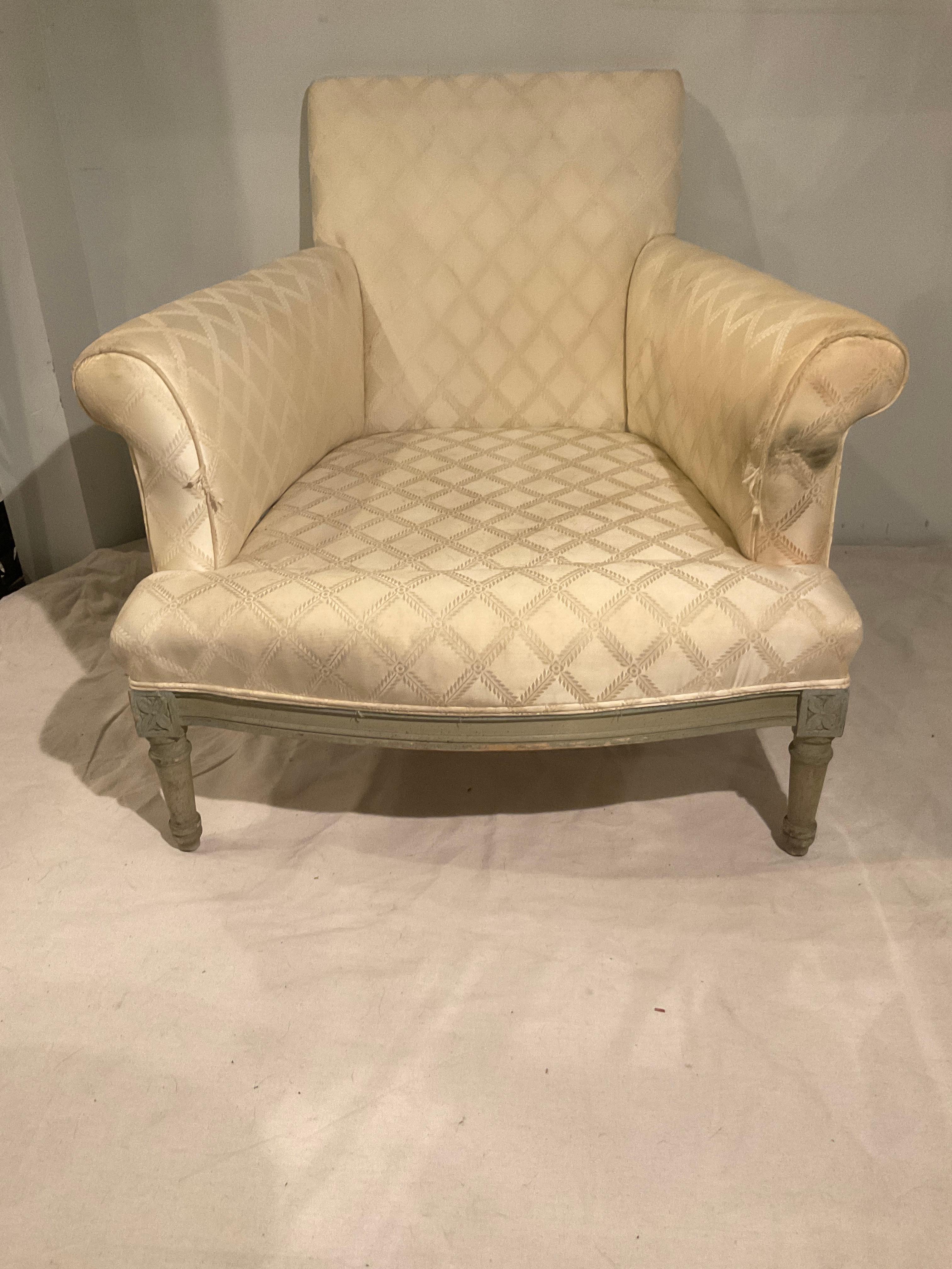 Wood French Louis XVI Lounge Chair And Ottoman  For Sale