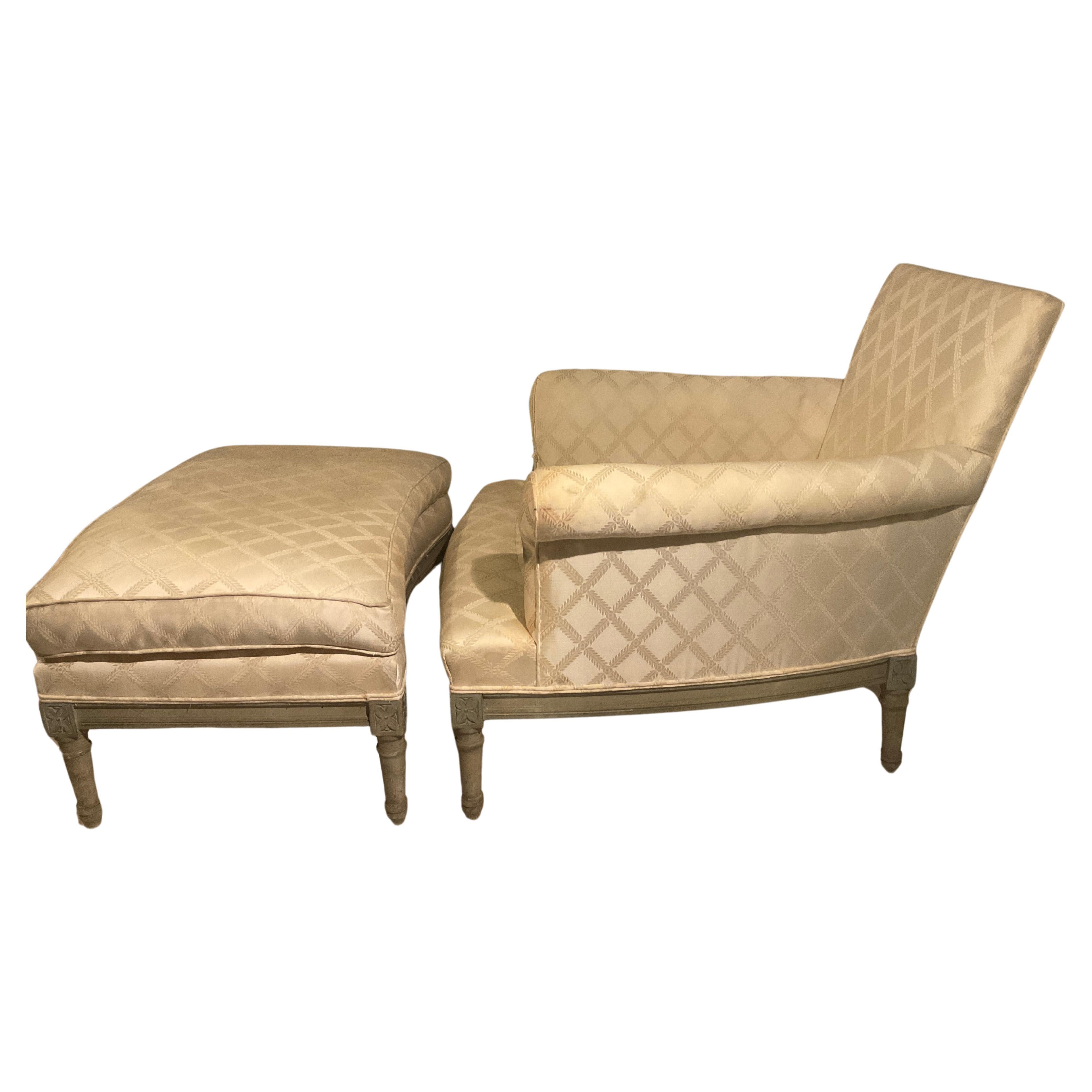 French Louis XVI Lounge Chair And Ottoman  For Sale