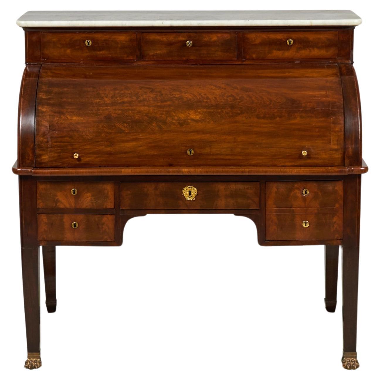 Bureau français Louis XVI en acajou et marbre