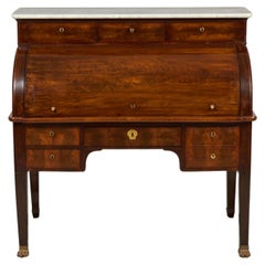 Bureau français Louis XVI en acajou et marbre