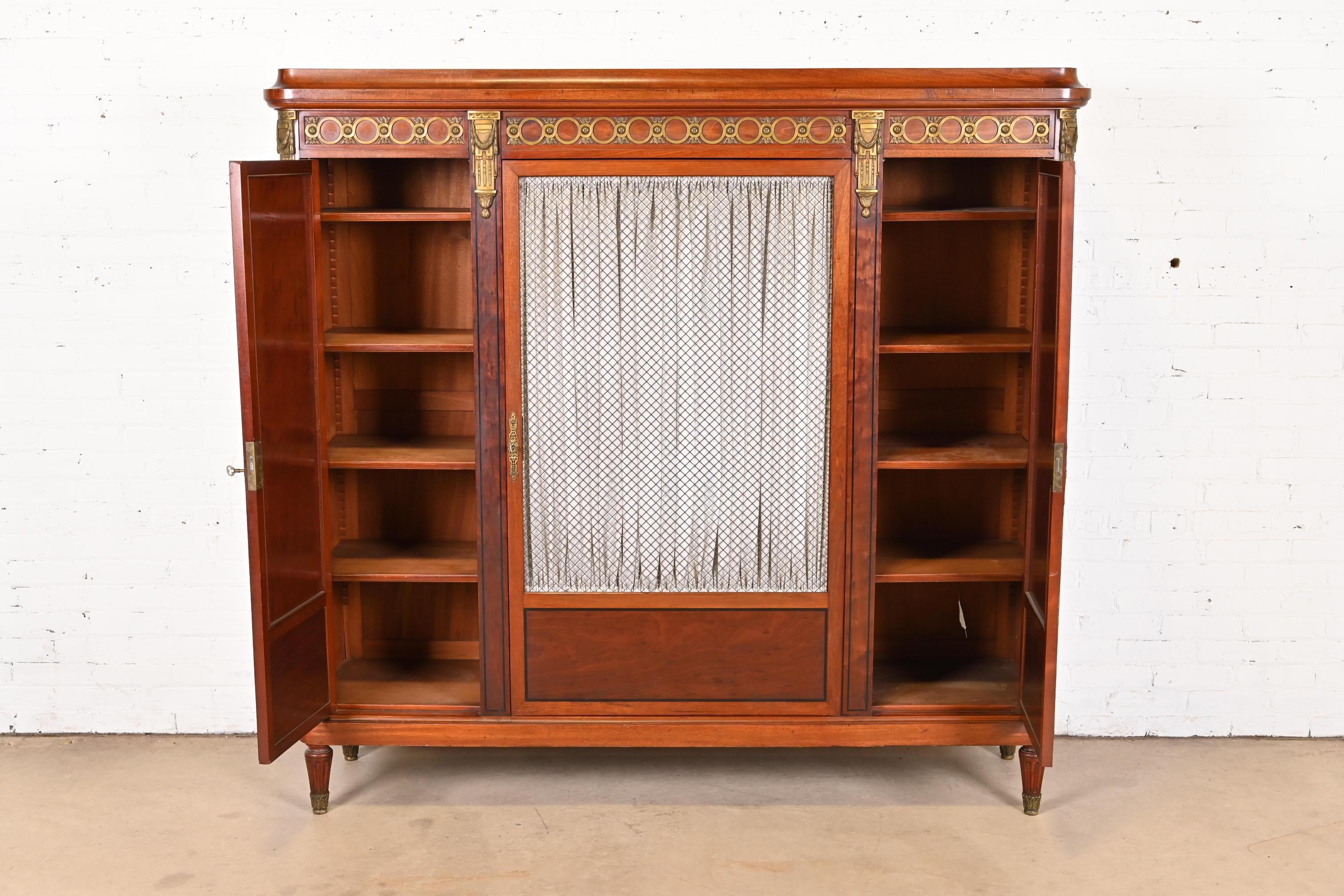 French Louis XVI Mahogany Bibliotheque Bookcase Cabinet With Bronze Ormolu For Sale 3