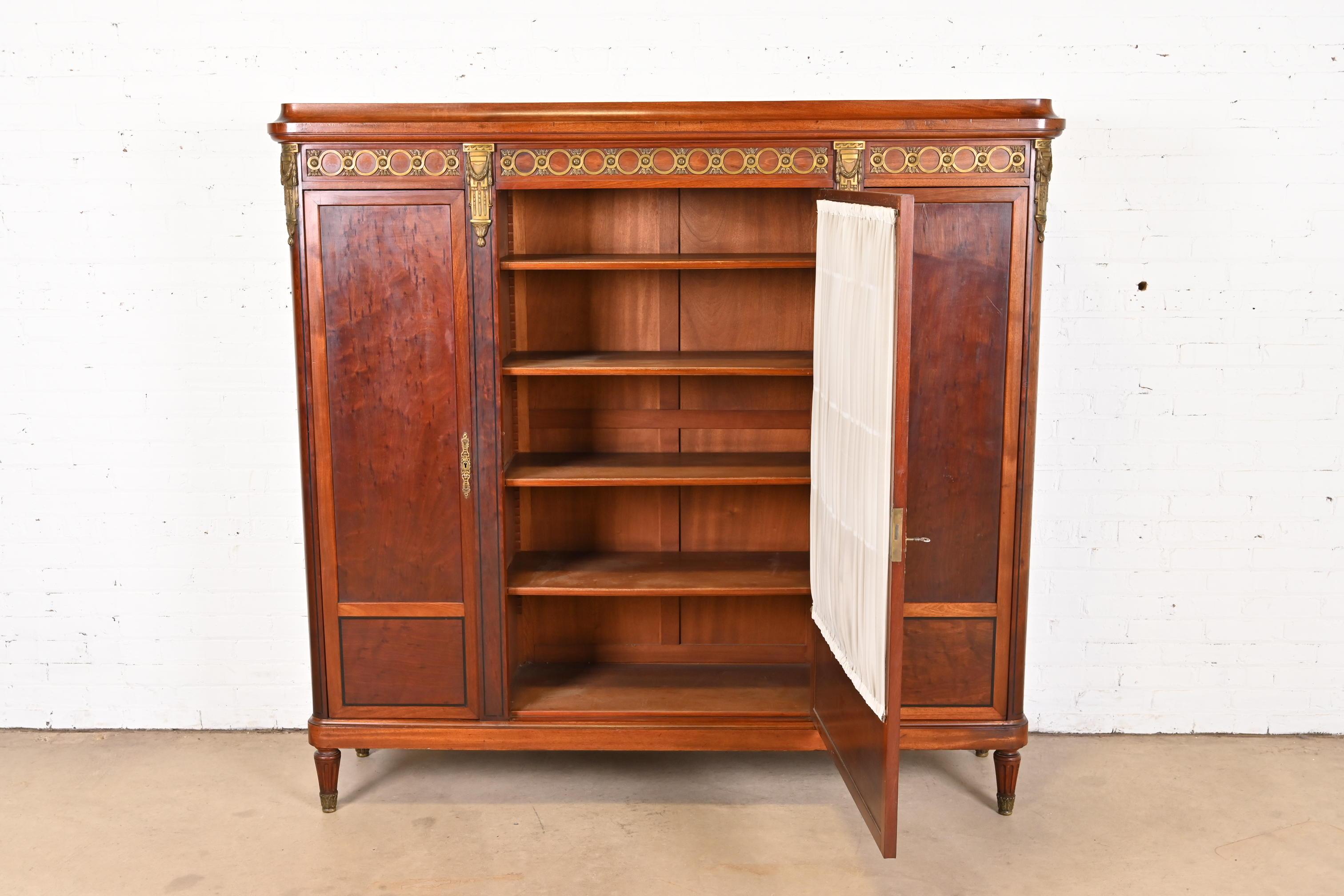 French Louis XVI Mahogany Bibliotheque Bookcase Cabinet With Bronze Ormolu For Sale 4