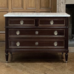 French Louis XVI Mahogany Carrara Marble Top Commode