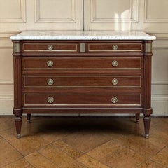 French Louis XVI Mahogany Commode with Carrara Marble Top