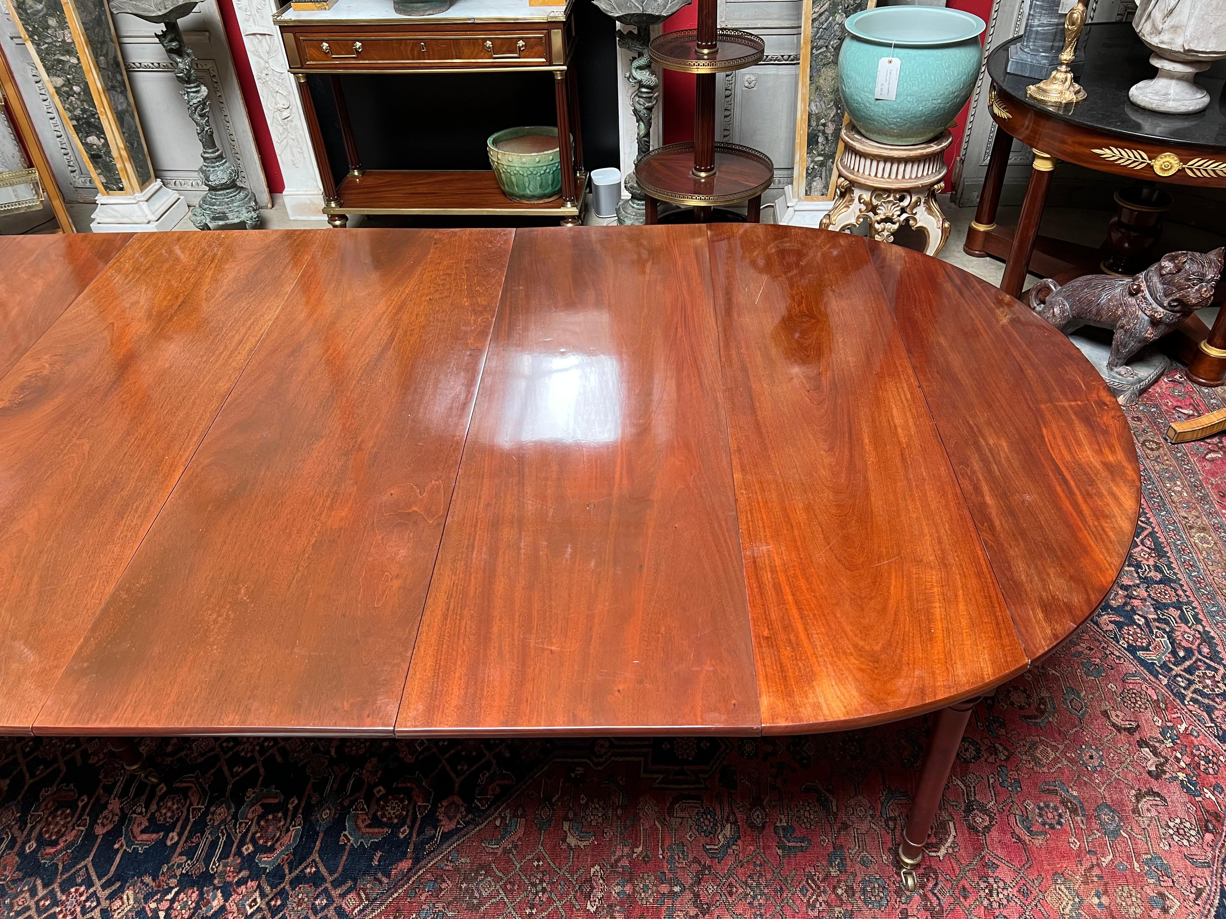 Brass French Louis XVI Mahogany Extention Dining Table