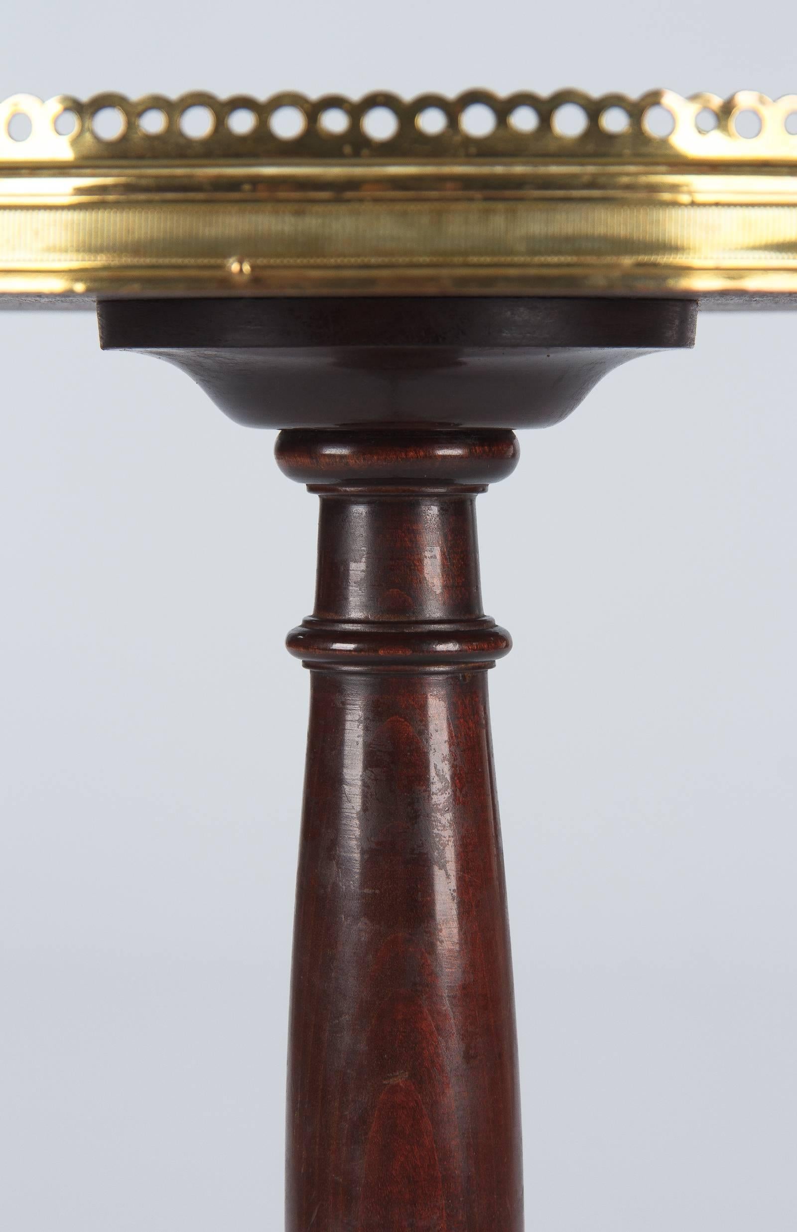 Brass French Louis XVI Mahogany Gueridon Table with Marble Top, 1940s