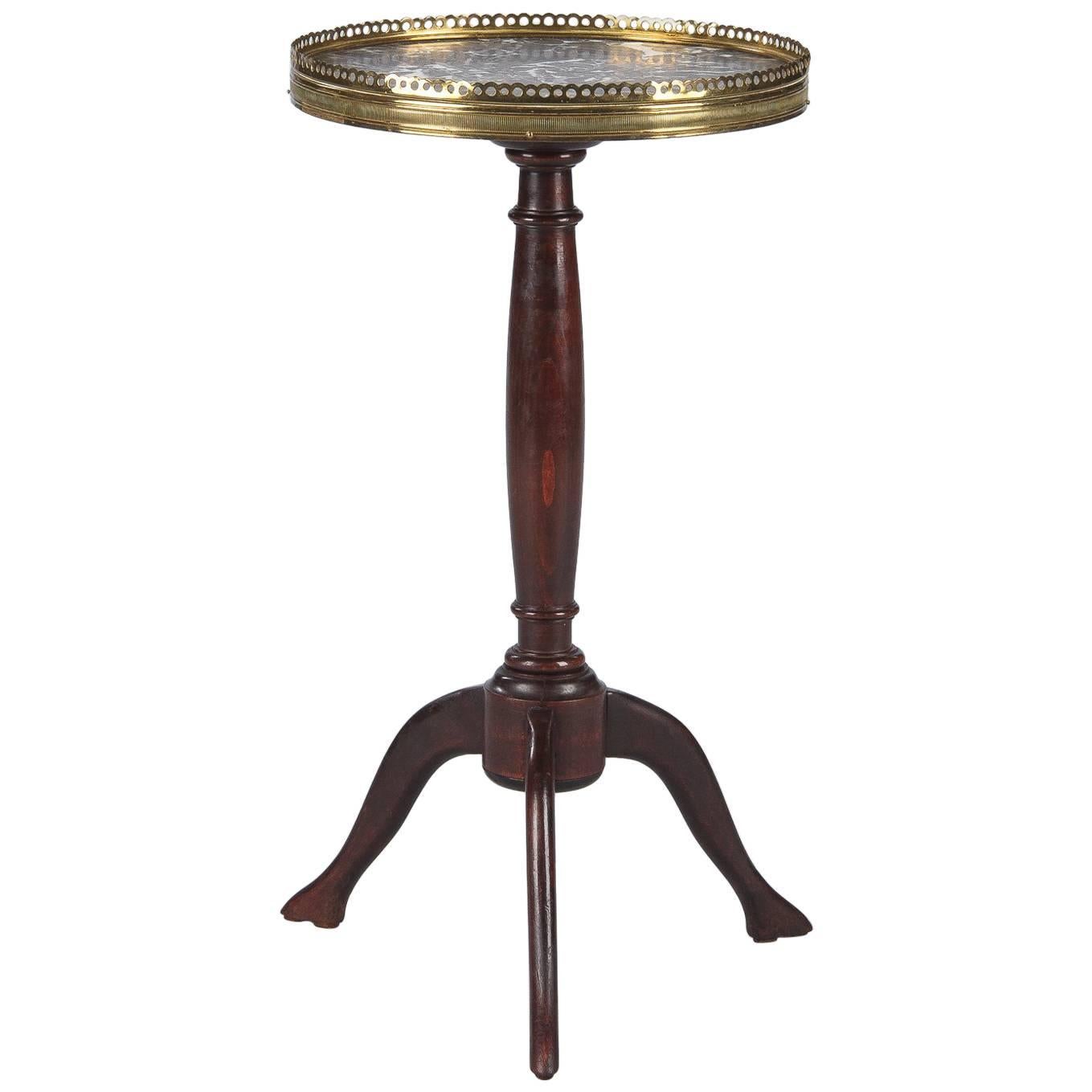 French Louis XVI Mahogany Gueridon Table with Marble Top, 1940s