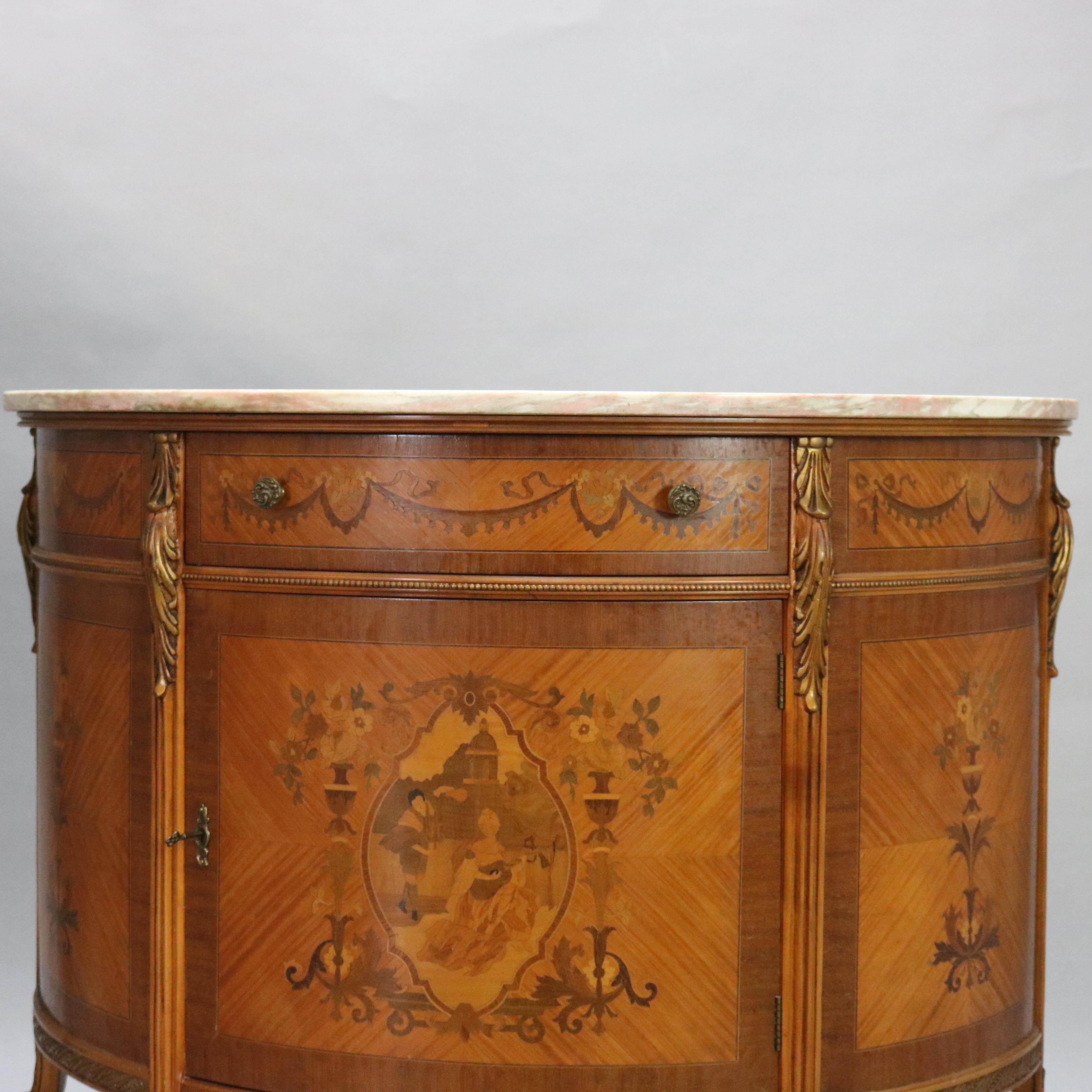 French Louis XVI Mahogany Marquetry Satinwood Inlaid Demilune Credenza 5
