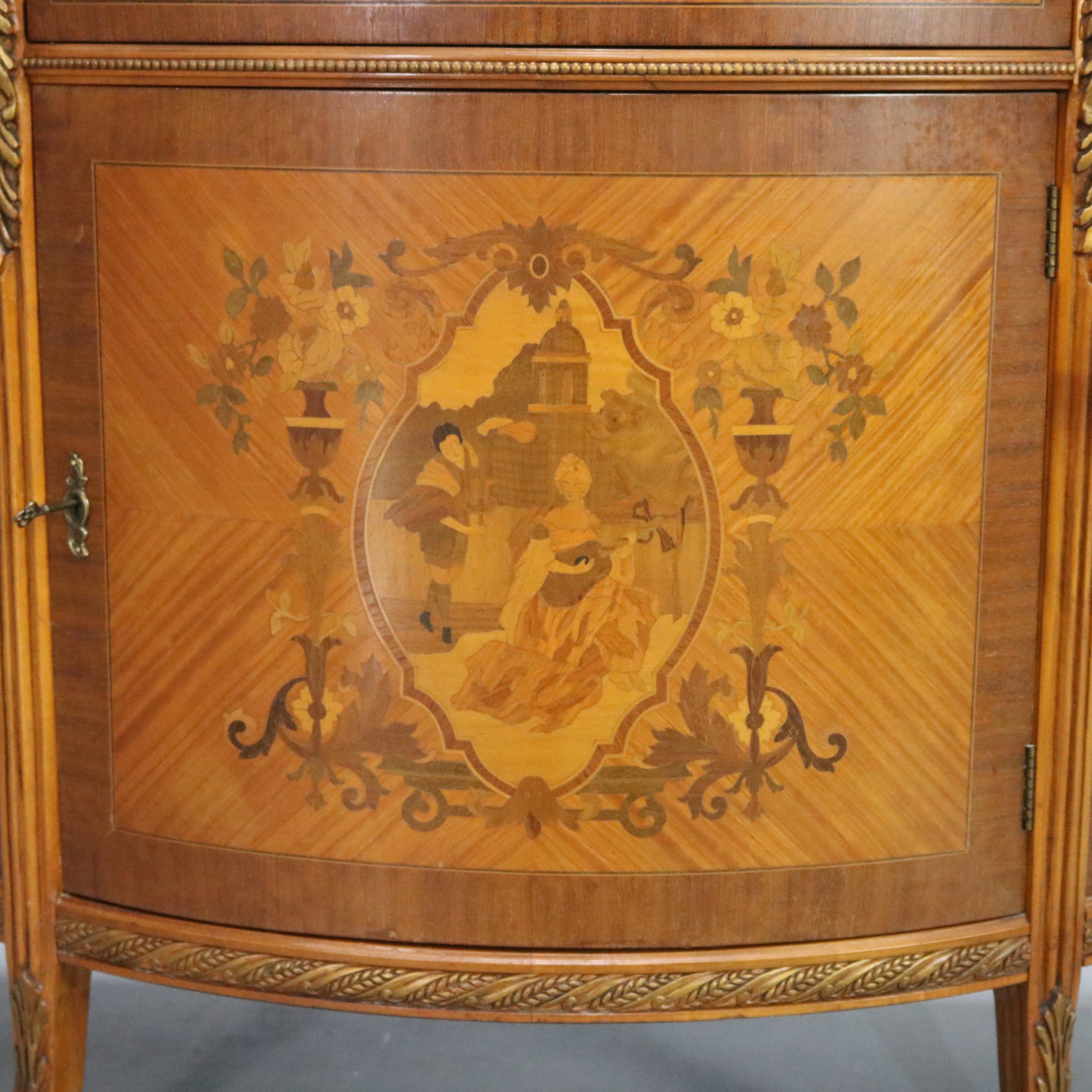 Inlay French Louis XVI Mahogany Marquetry Satinwood Inlaid Demilune Credenza