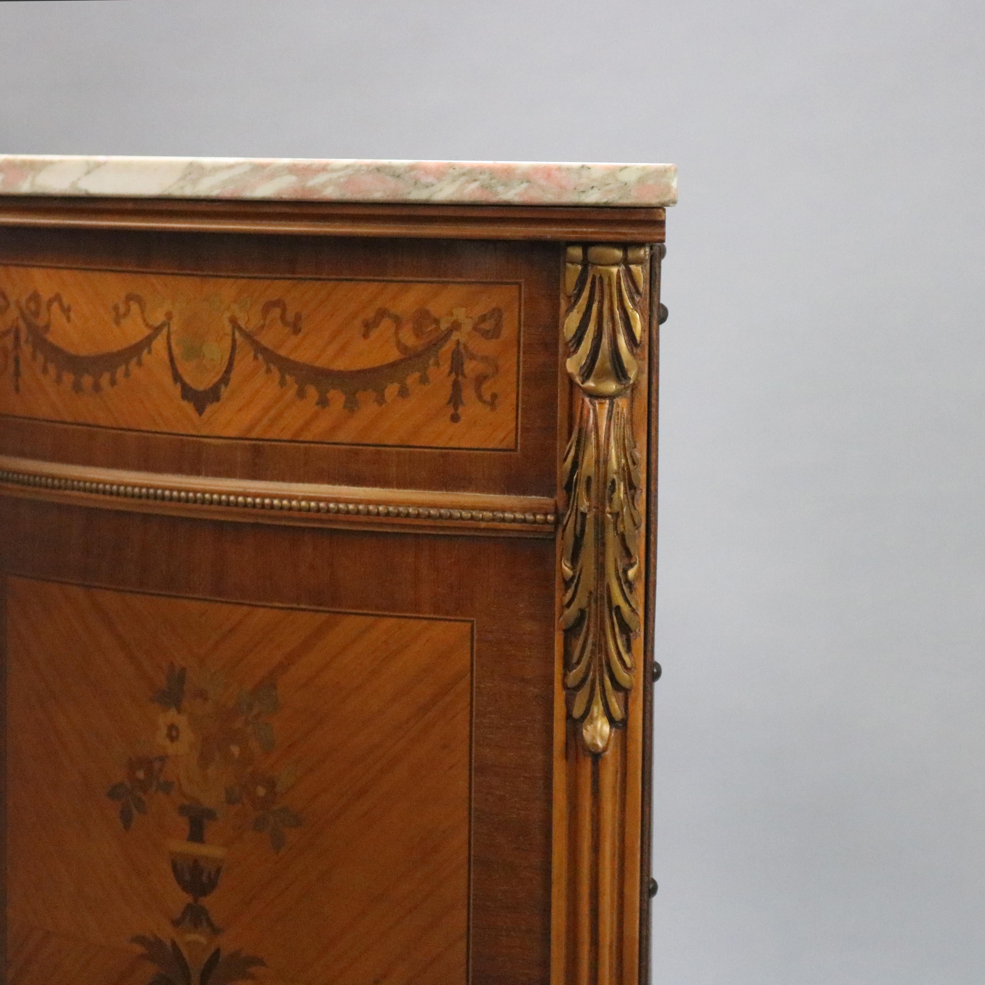 French Louis XVI Mahogany Marquetry Satinwood Inlaid Demilune Credenza 1