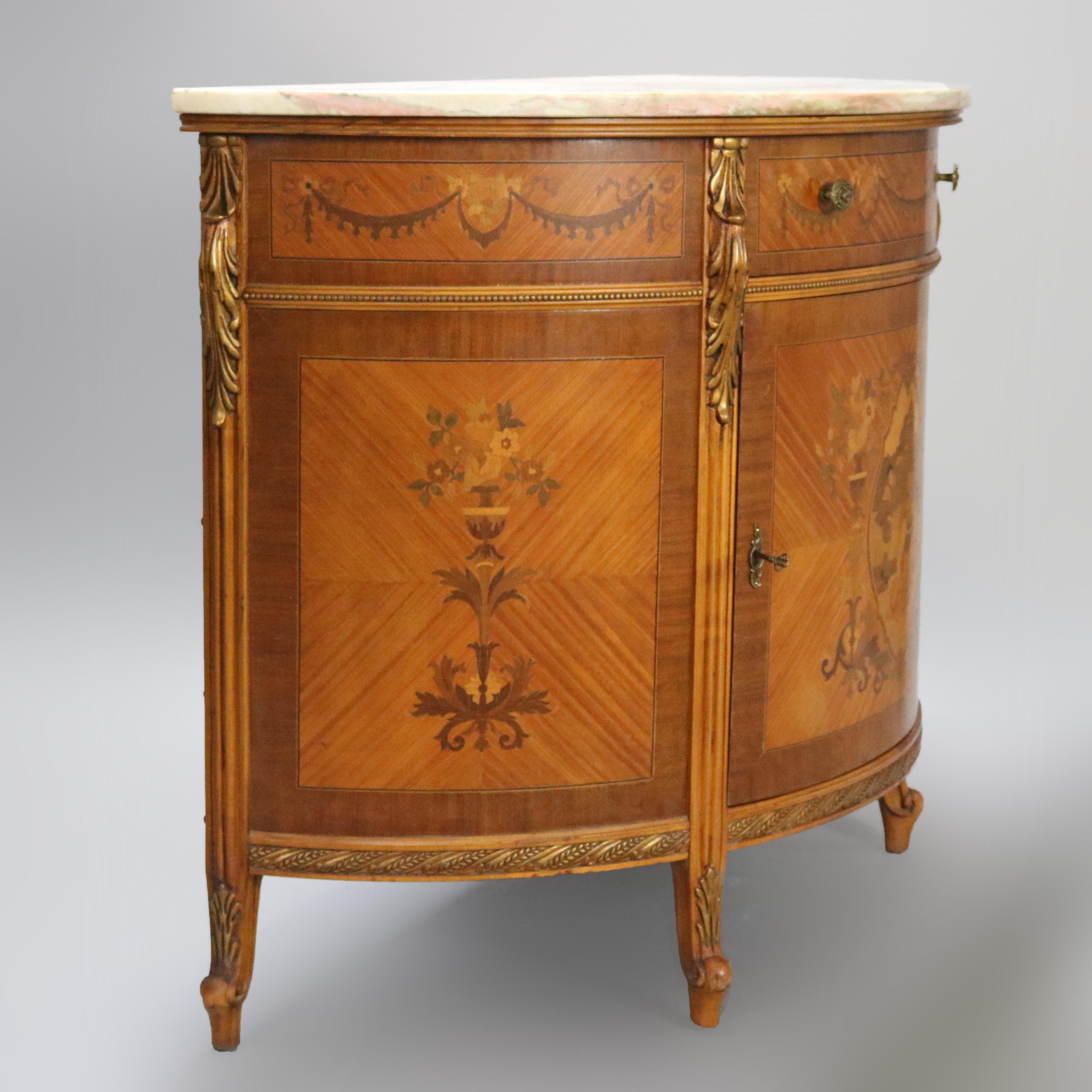 French Louis XVI Mahogany Marquetry Satinwood Inlaid Demilune Credenza 3