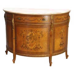 French Louis XVI Mahogany Marquetry Satinwood Inlaid Demilune Credenza