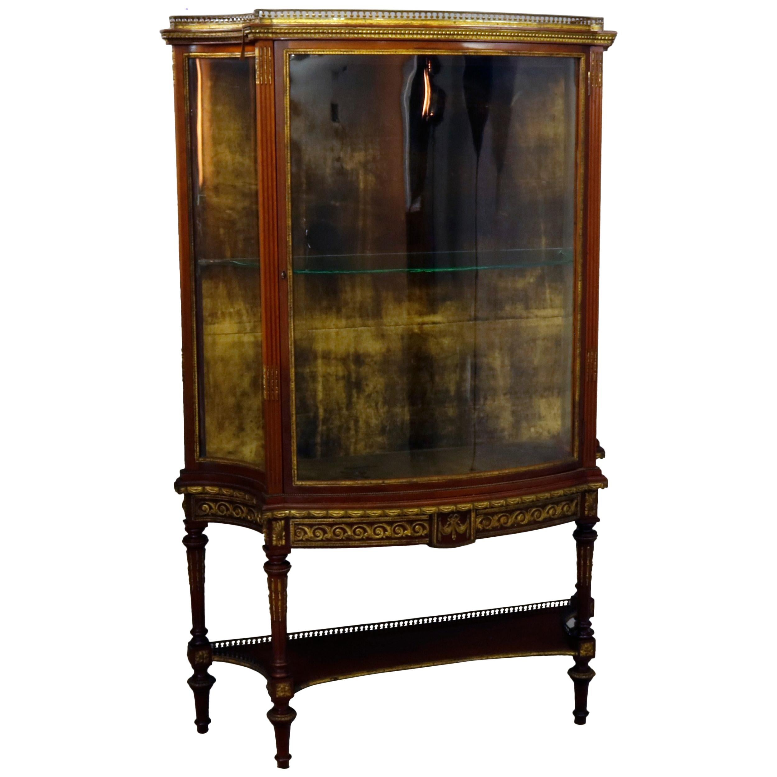 French Louis XVI Mahogany & Ormolu Locking Vitrine with Key, 19th Century