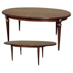 French Louis XVI Mahogany Oval Pop-Leaf Dining Table