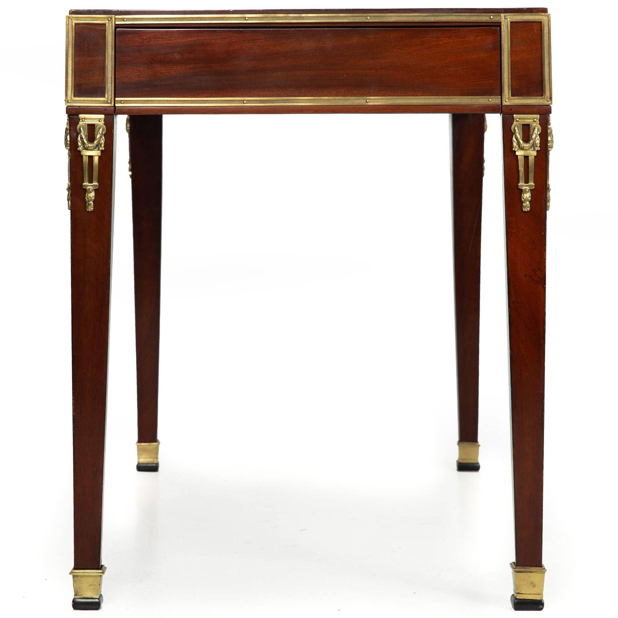 Bronze French Louis XVI Mahogany Writing Desk Tric-Trac Game Table circa 1785 For Sale