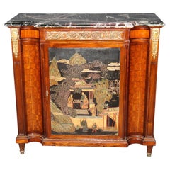 French Louis XVI Maison Forest Marble Top Cabinet with Inset Chinoiserie Panels