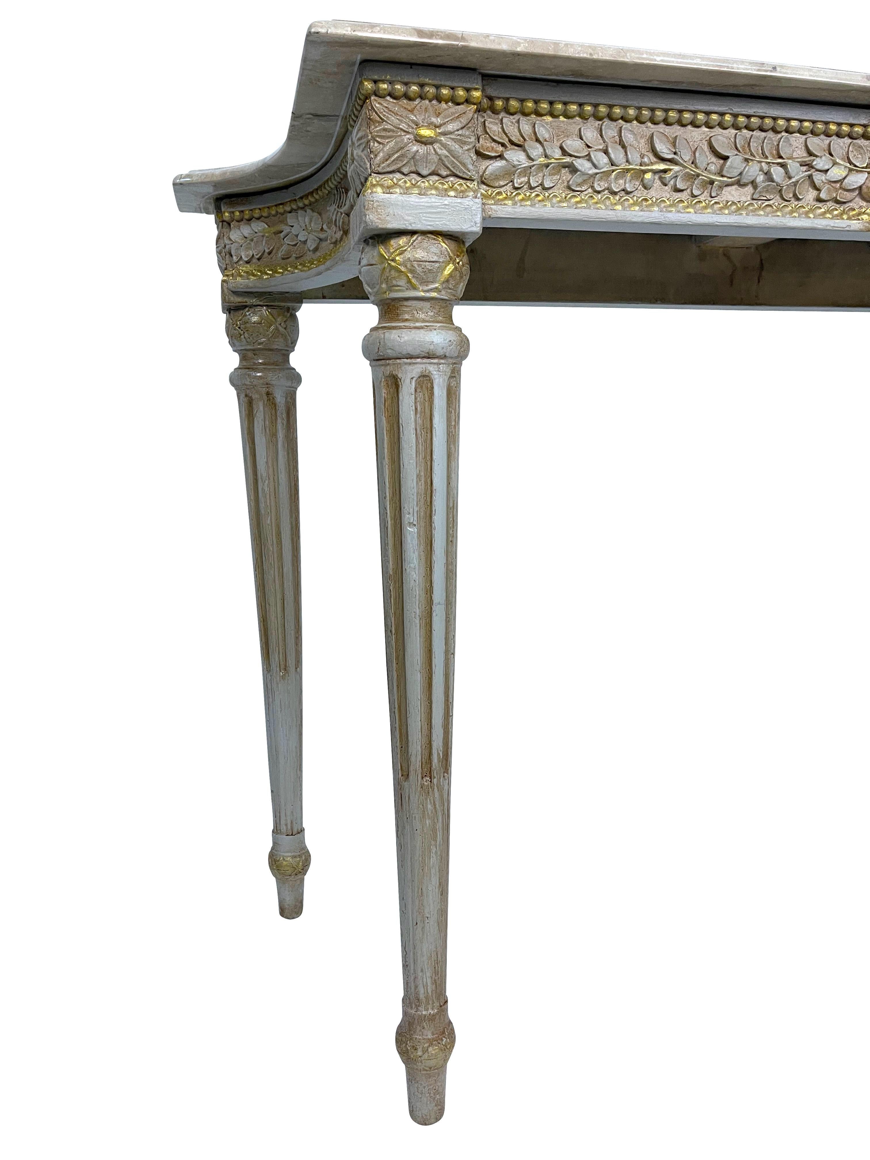 French Louis XVI Maison Jansen Beige and Gold Carved Console Table In Good Condition In Essex, MA