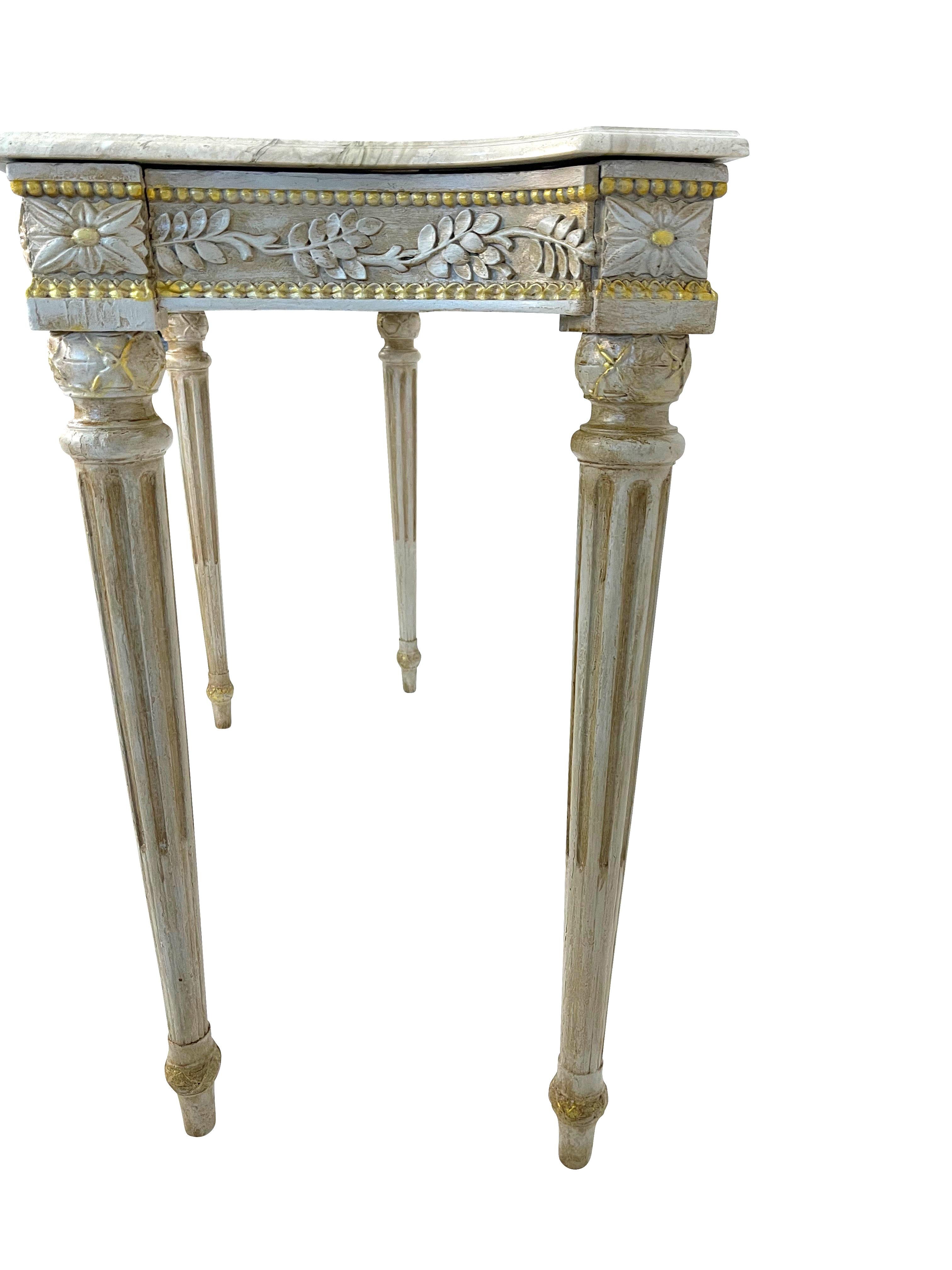 Marble French Louis XVI Maison Jansen Beige and Gold Carved Console Table