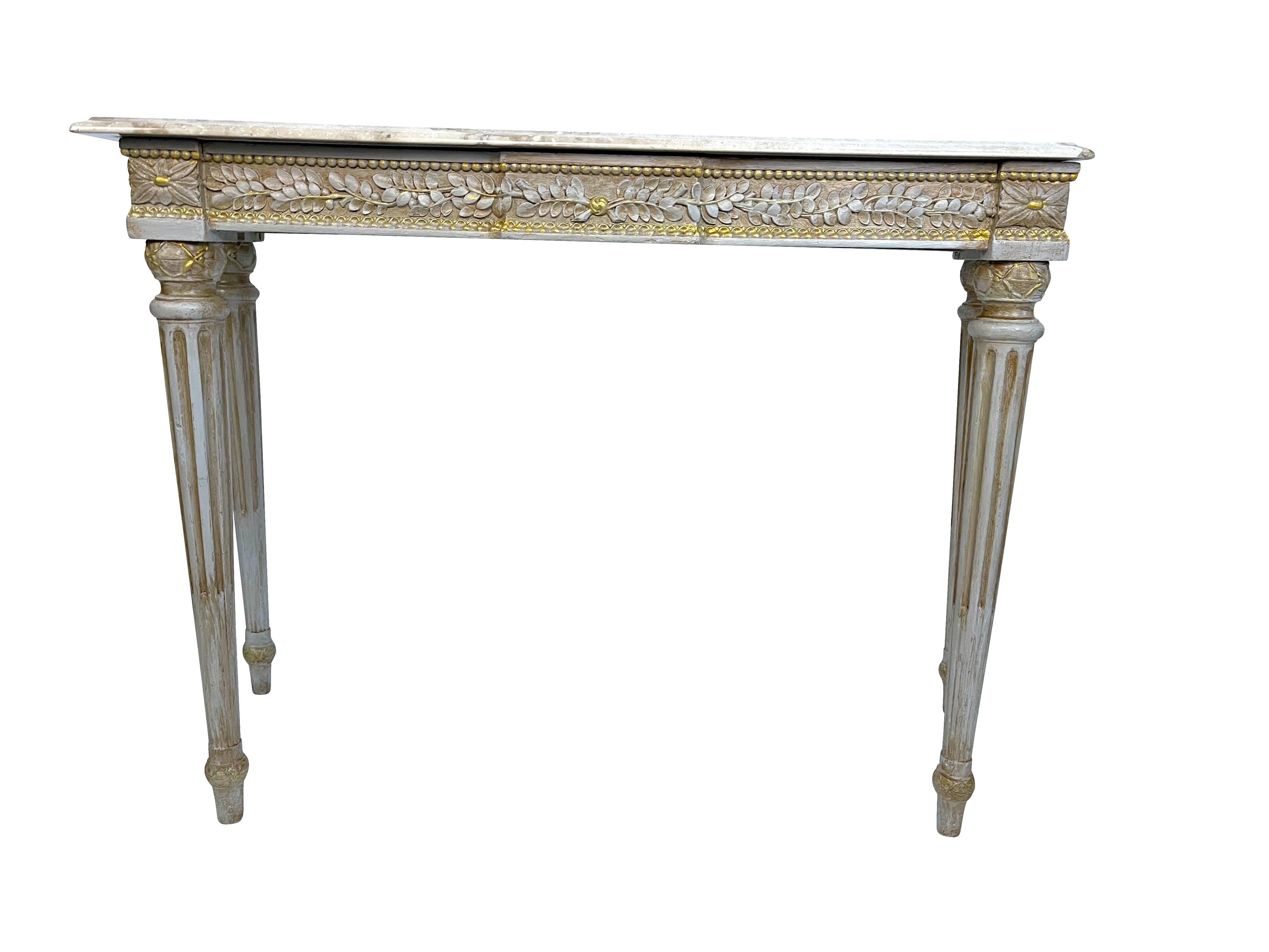 French Louis XVI Maison Jansen Beige and Gold Carved Console Table 2