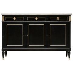 French Louis XVI Maison Jansen Inspired Buffet, Restored in an Ebonized Finish