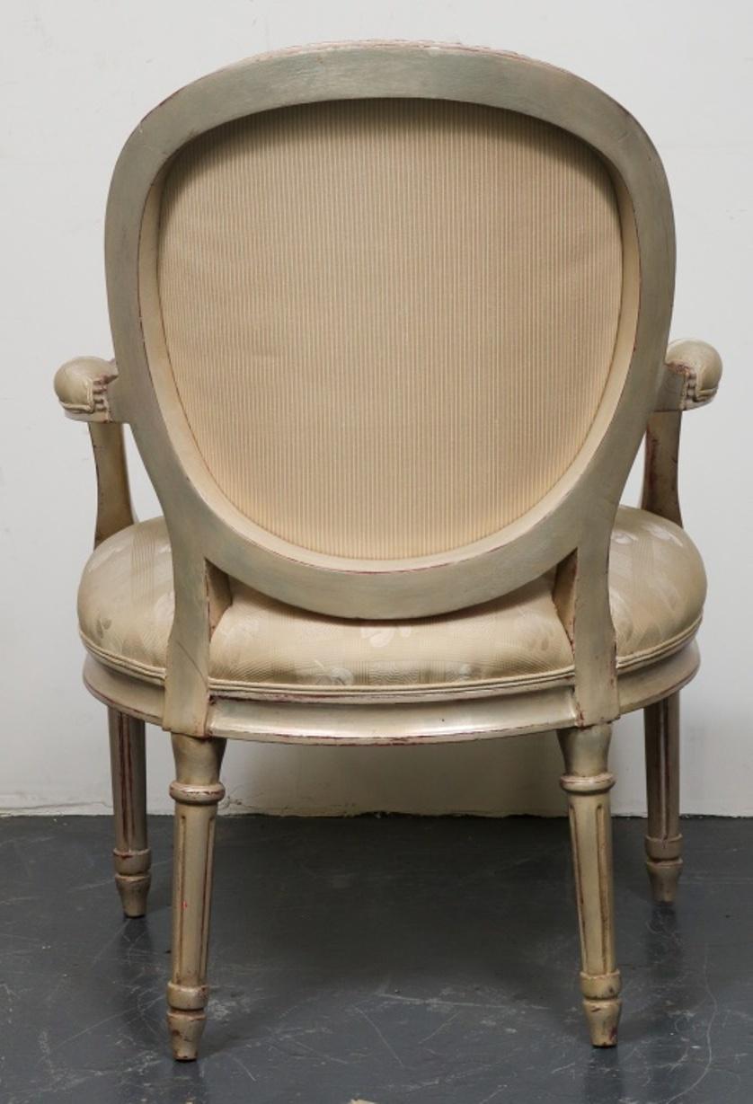 Fabric French Louis XVI Manner Fauteuils, Pair