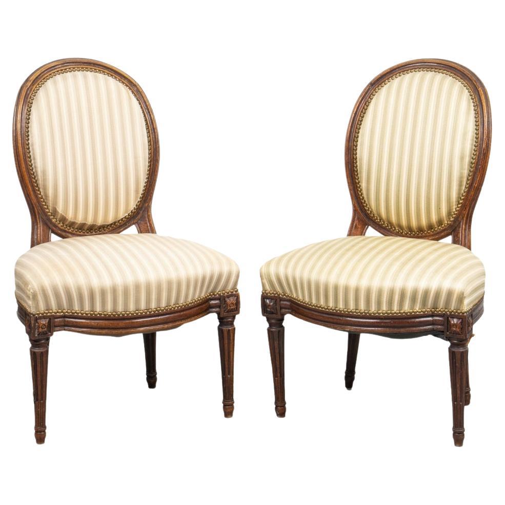 French Louis XVI Manner Side Dining Chairs, Pair For Sale
