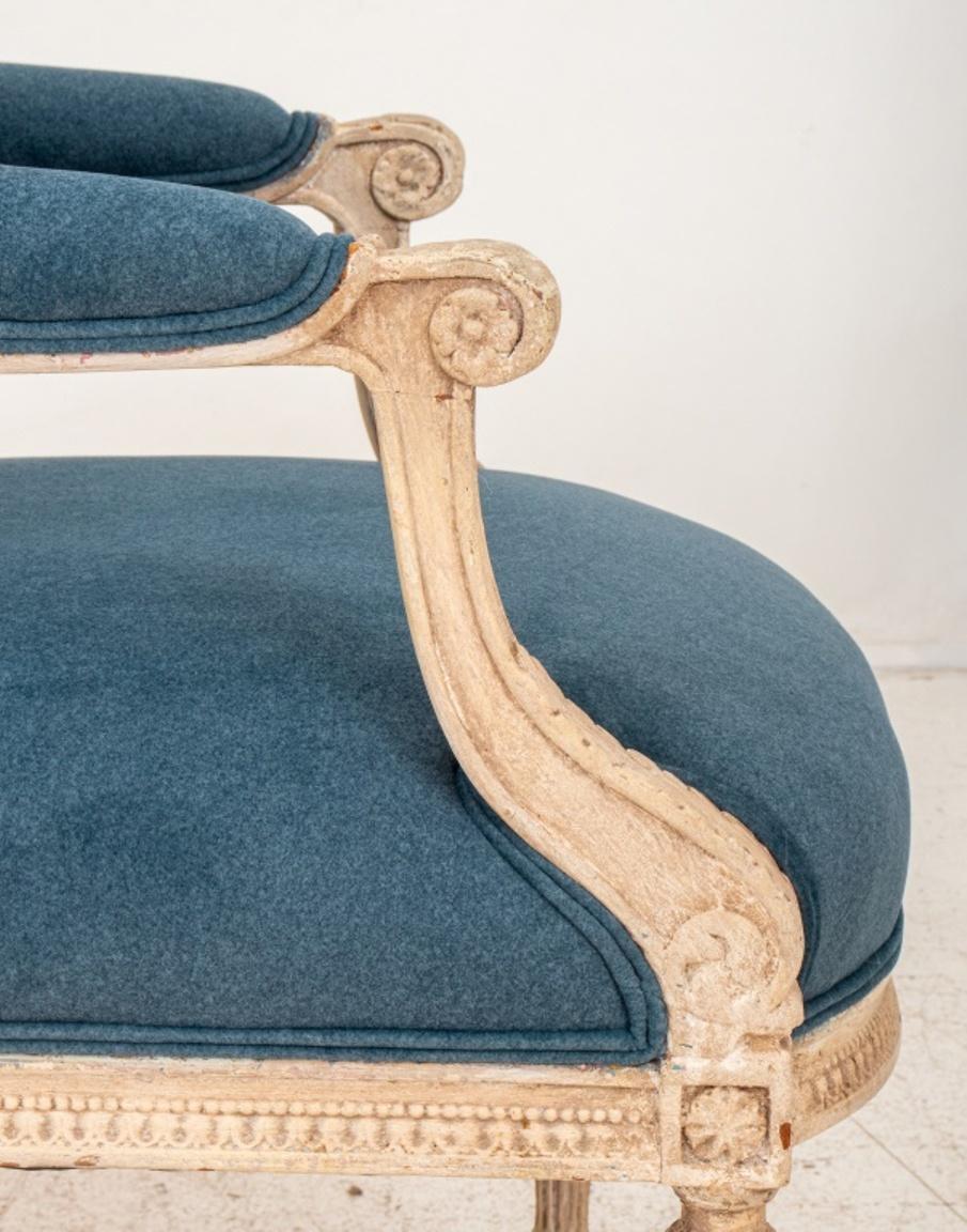 French Louis XVI Manner Velvet Upholstered Armchair, Pair For Sale 5