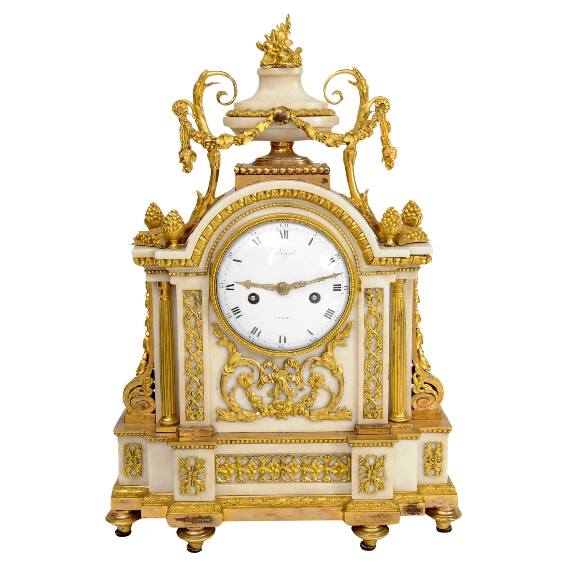 Horloge de cheminée française Louis XVI par Hilger