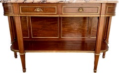 French Louis XVI Marble Top and Bronze Mounted Open Shelf Sideboard Buffet