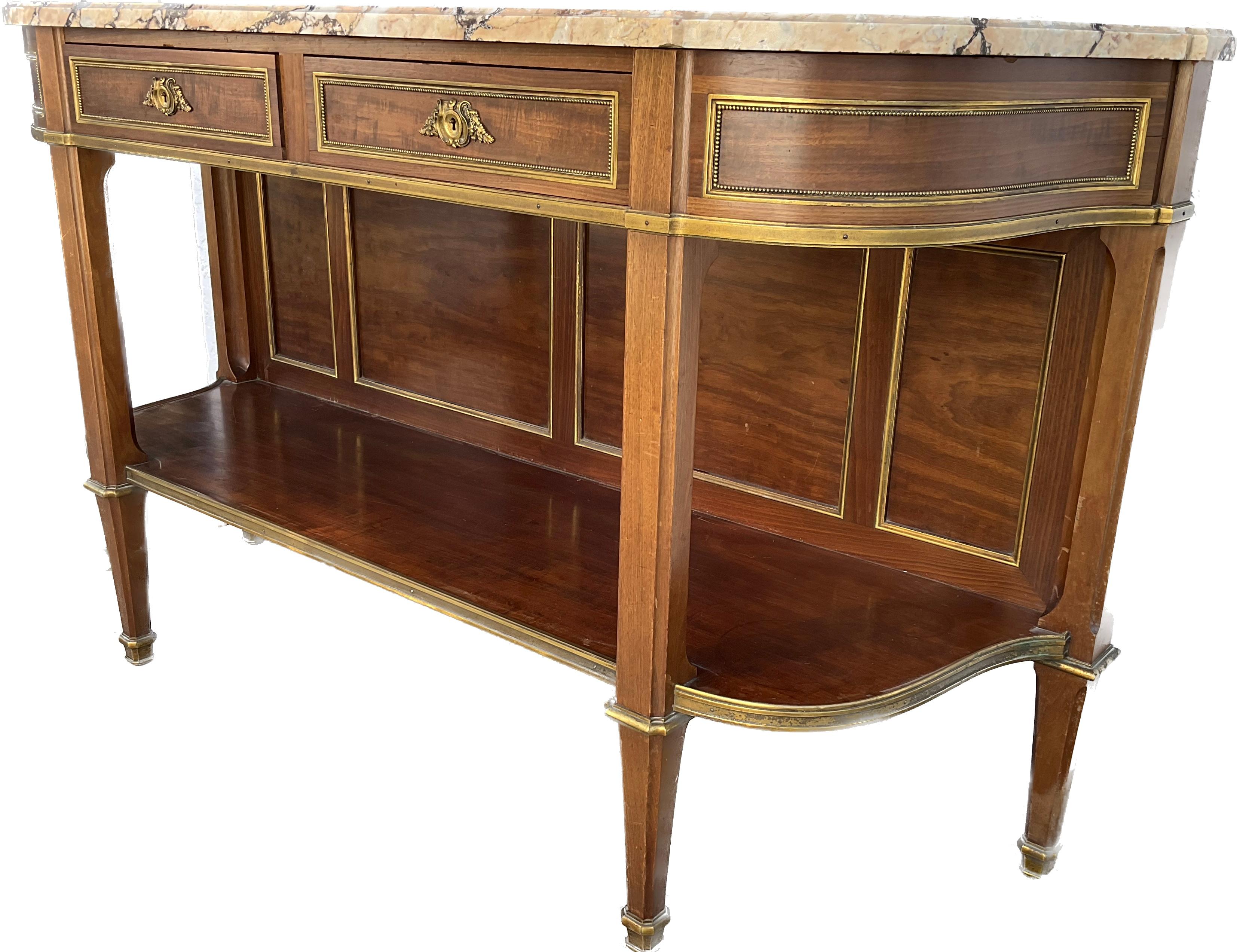 19th Century French Louis XVI Marble Top and Bronze Mounted Open Shelf Sideboard Buffet For Sale
