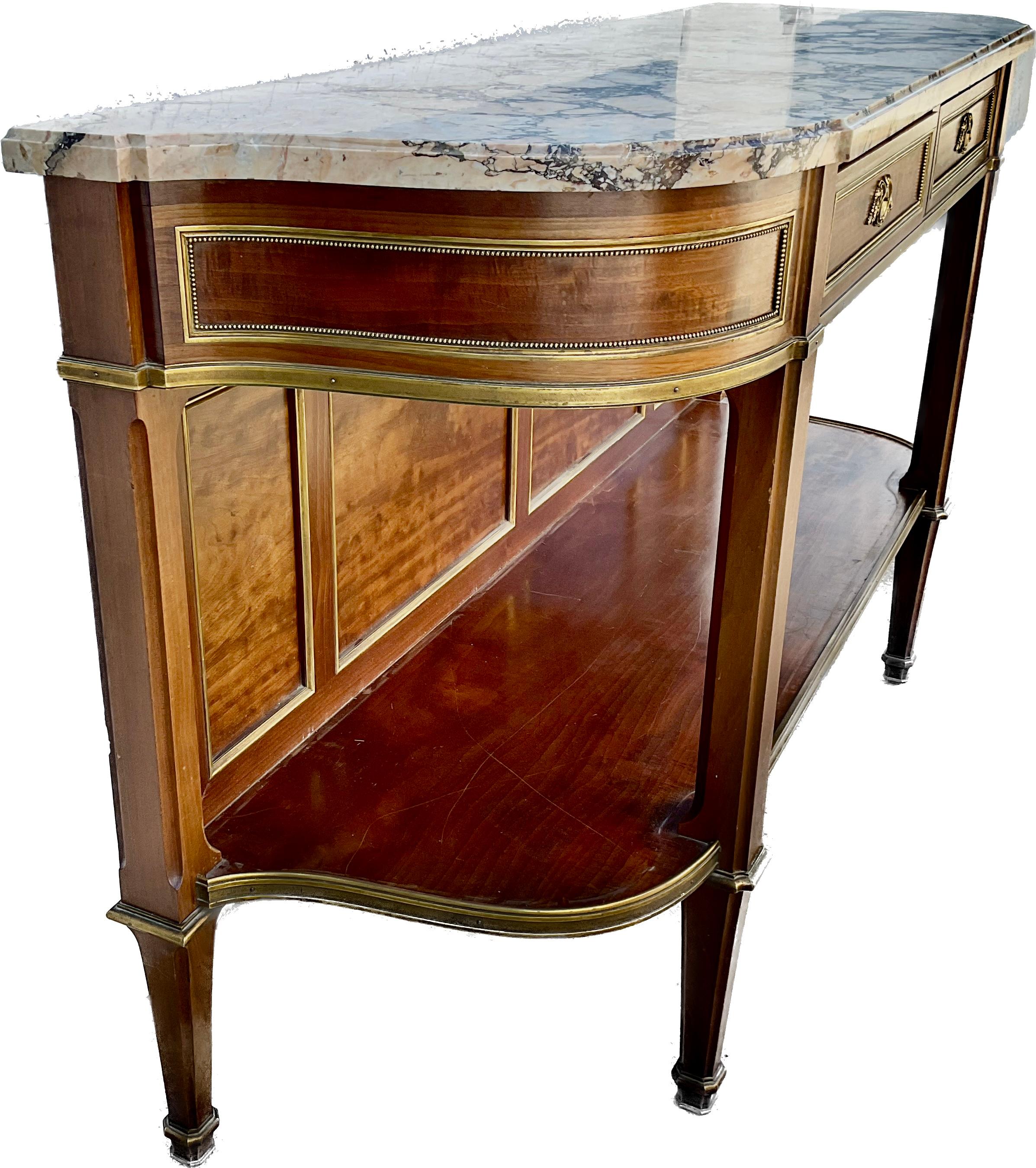 French Louis XVI Marble Top and Bronze Mounted Open Shelf Sideboard Buffet For Sale 2