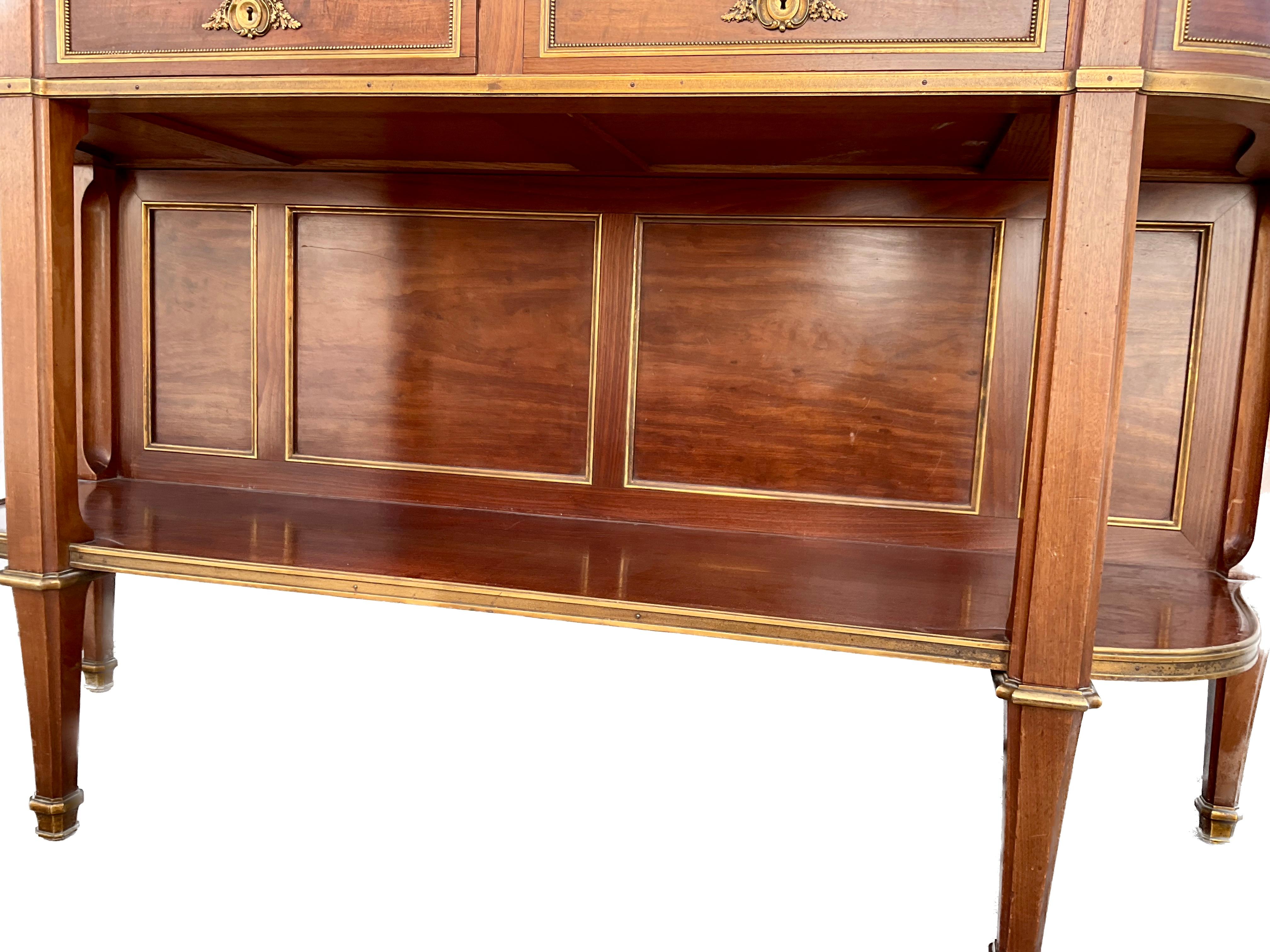 French Louis XVI Marble Top and Bronze Mounted Open Shelf Sideboard Buffet For Sale 3