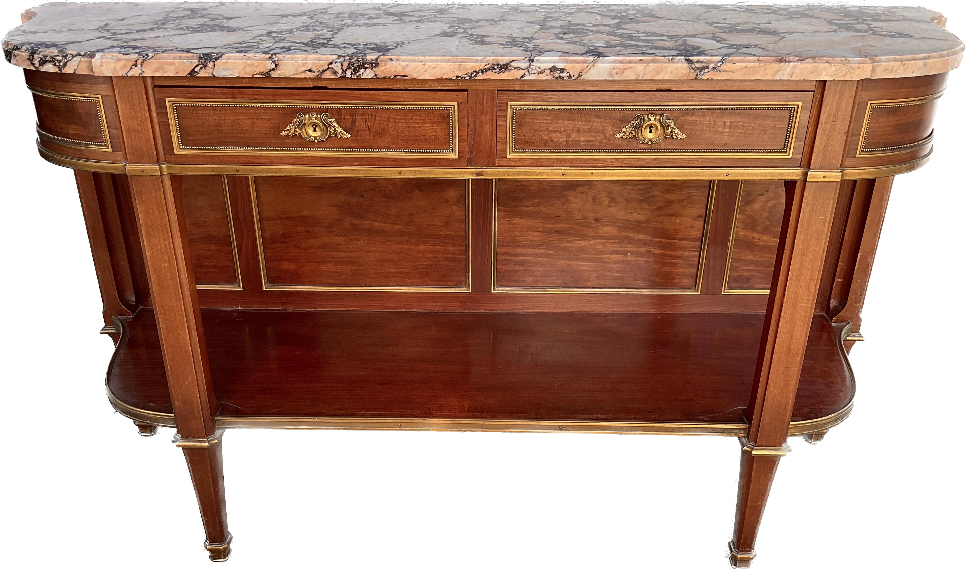 French Louis XVI Marble Top and Bronze Mounted Open Shelf Sideboard Buffet For Sale 4