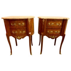 Antique French Louis XVI Marble-Top and Bronze Ormolu Tables Nightstands Chests