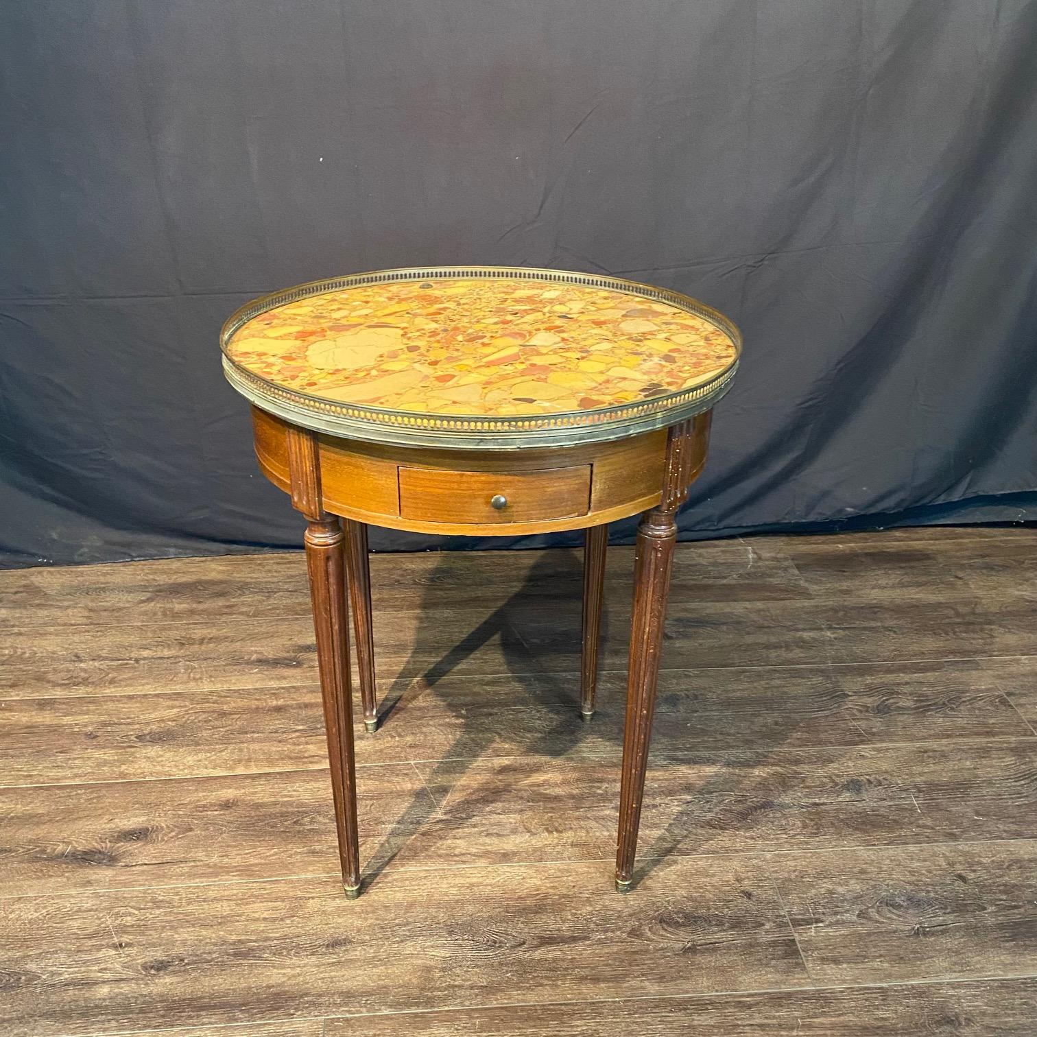 French Louis XVI Marble Top Bouillette  Games or Side Table For Sale 9