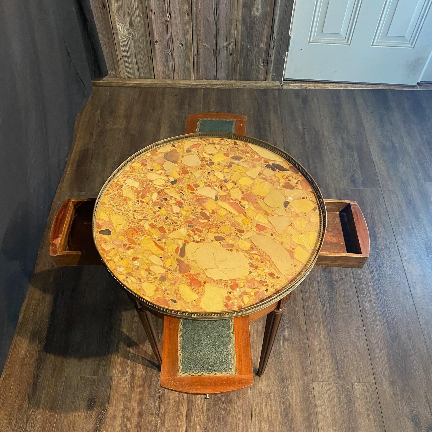Brass French Louis XVI Marble Top Bouillette  Games or Side Table For Sale