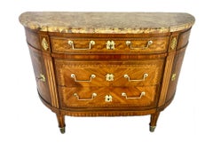 French Louis XVI Marble Top Inlaid Commode