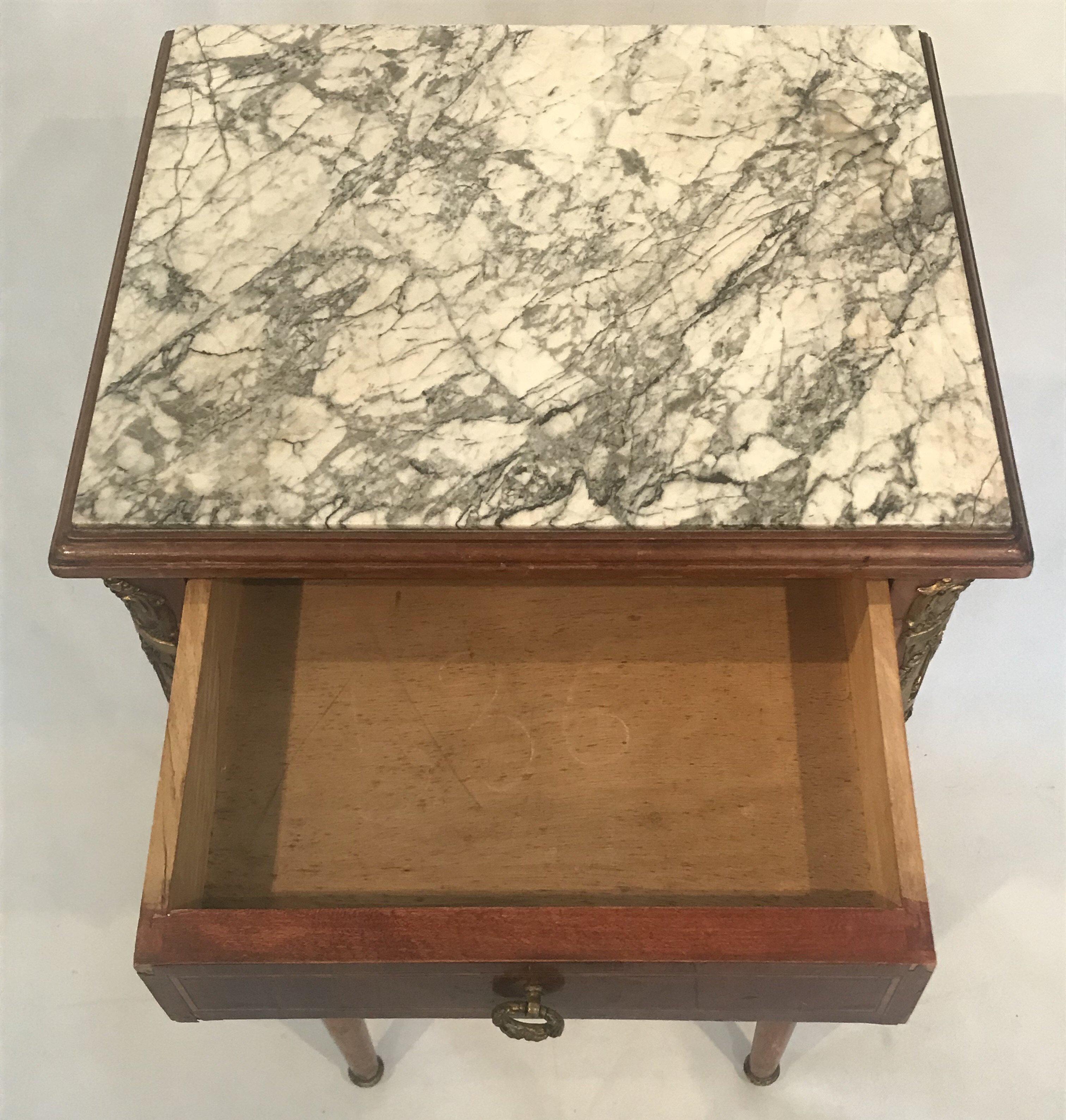 Mid-20th Century French Louis XVI Marble Top Night Stand with Marble Interior For Sale