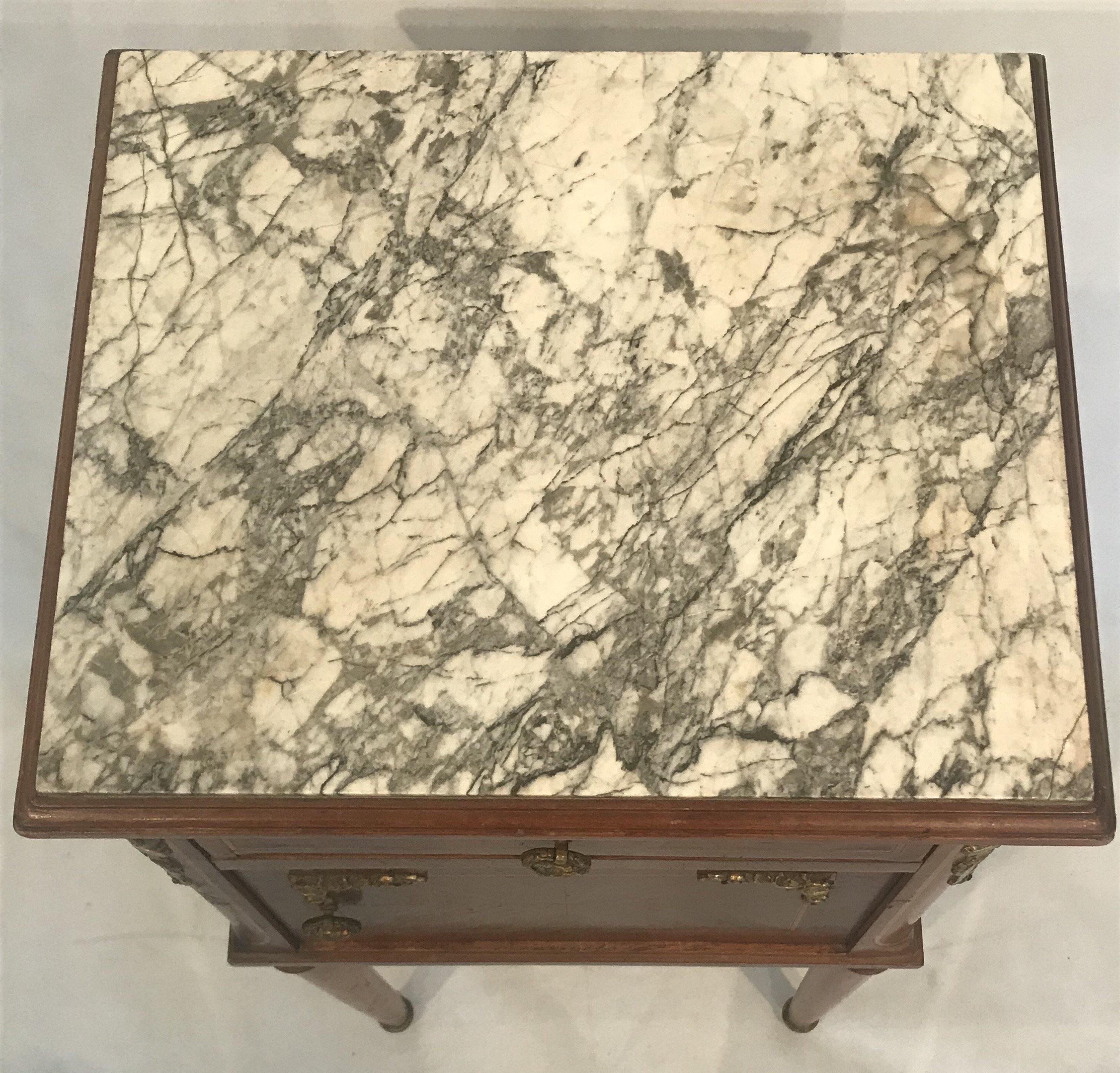 French Louis XVI Marble Top Night Stand with Marble Interior For Sale 2