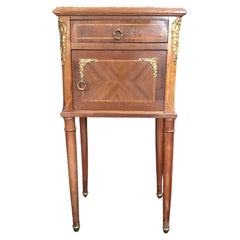 French Louis XVI Marble Top Night Stand with Marble Interior