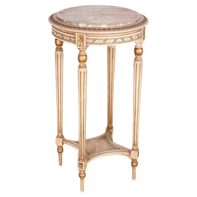 Mesa francesa Luis XVI con pedestal y tapa de mármol en venta