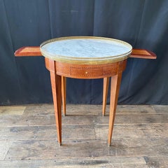 French Louis XVI Marble Top Round Bouillotte Side Table